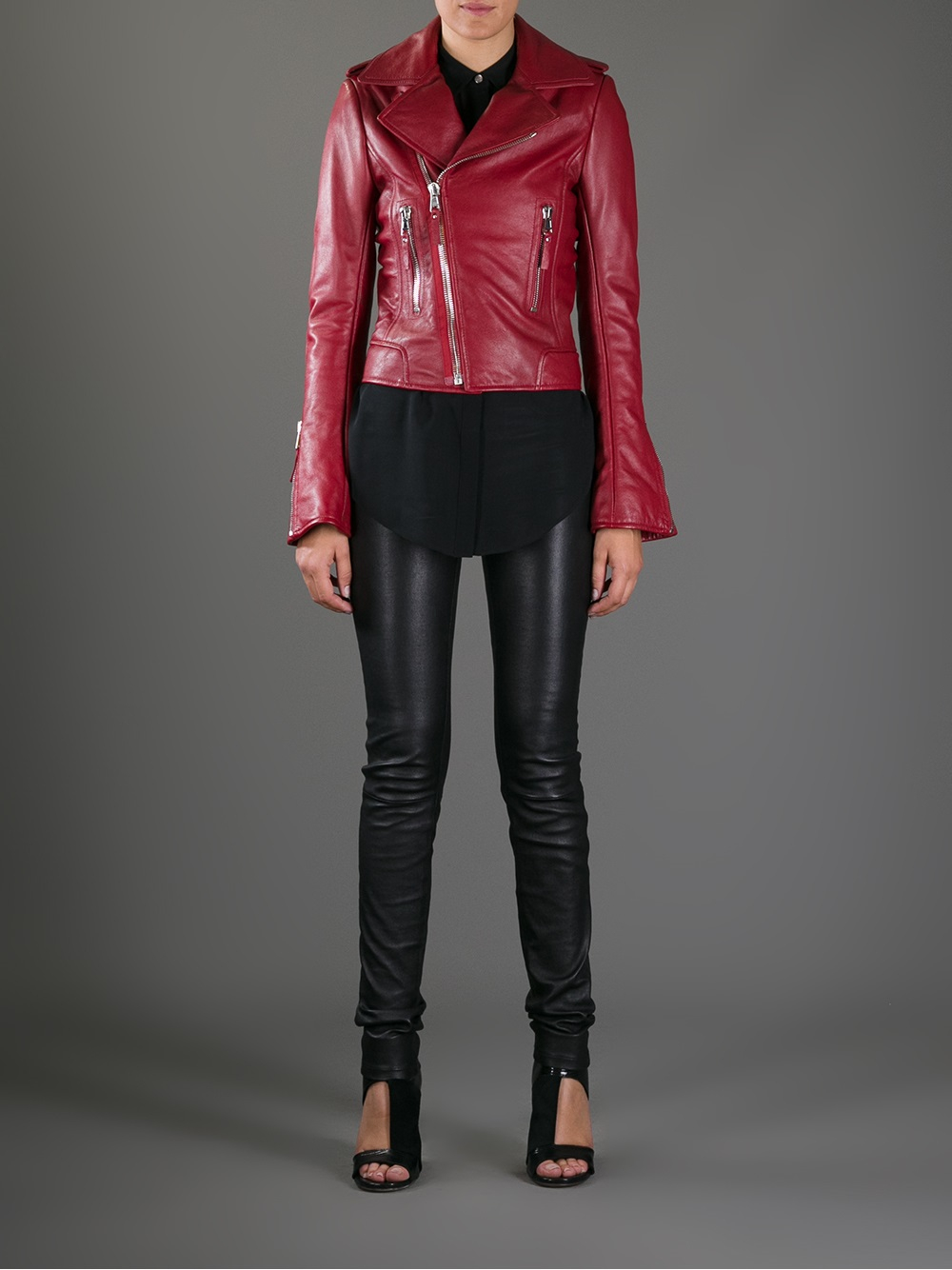 Balenciaga Leather Biker Jacket In Red Lyst Gallery