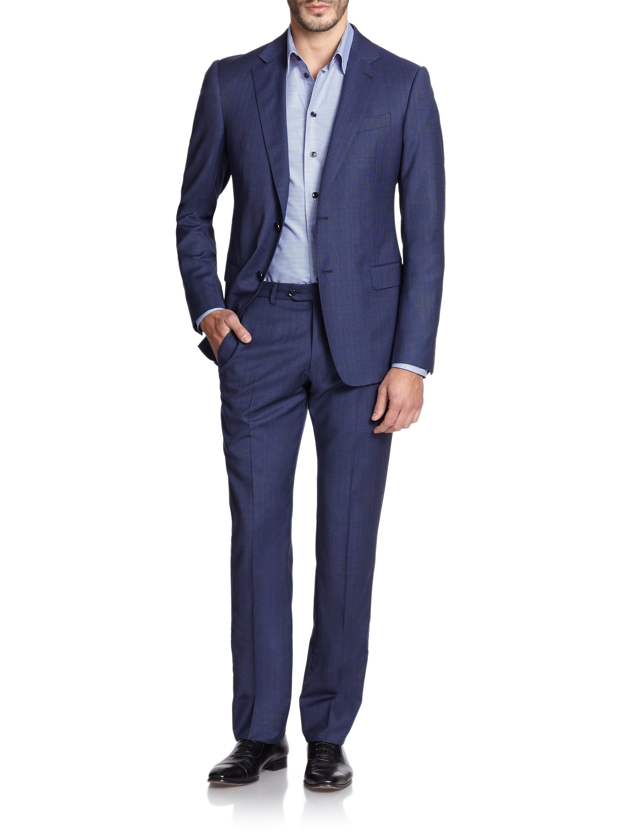 Armani Striped Wool Suit in Blue for Men (NAVY-MULTI) | Lyst