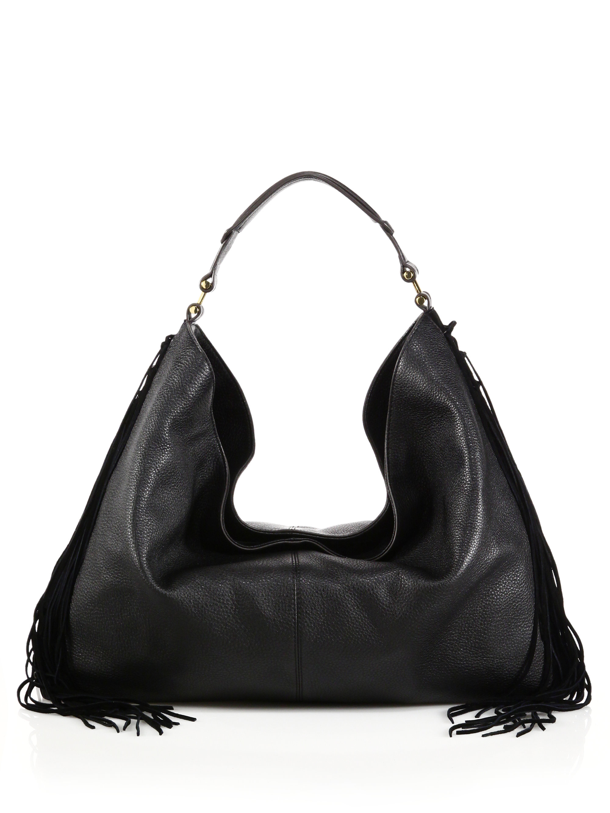 Lyst - Rebecca Minkoff Heavy Laced Oversized Fringed Leather & Suede Hobo Bag in Black