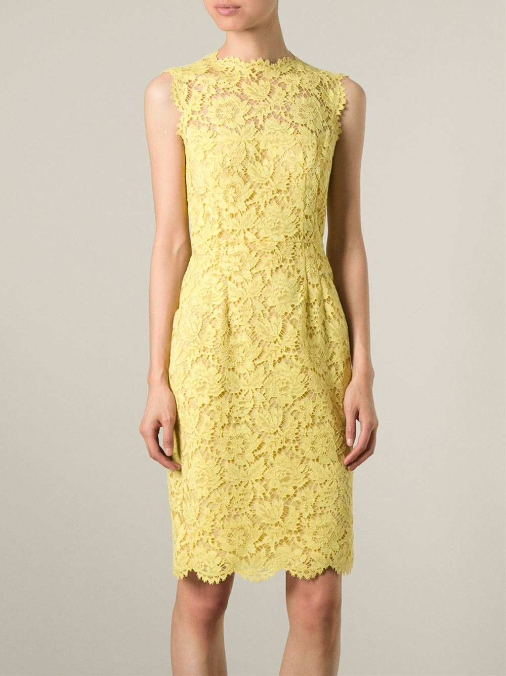 Valentino Fitted Lace Dress in Yellow | Lyst