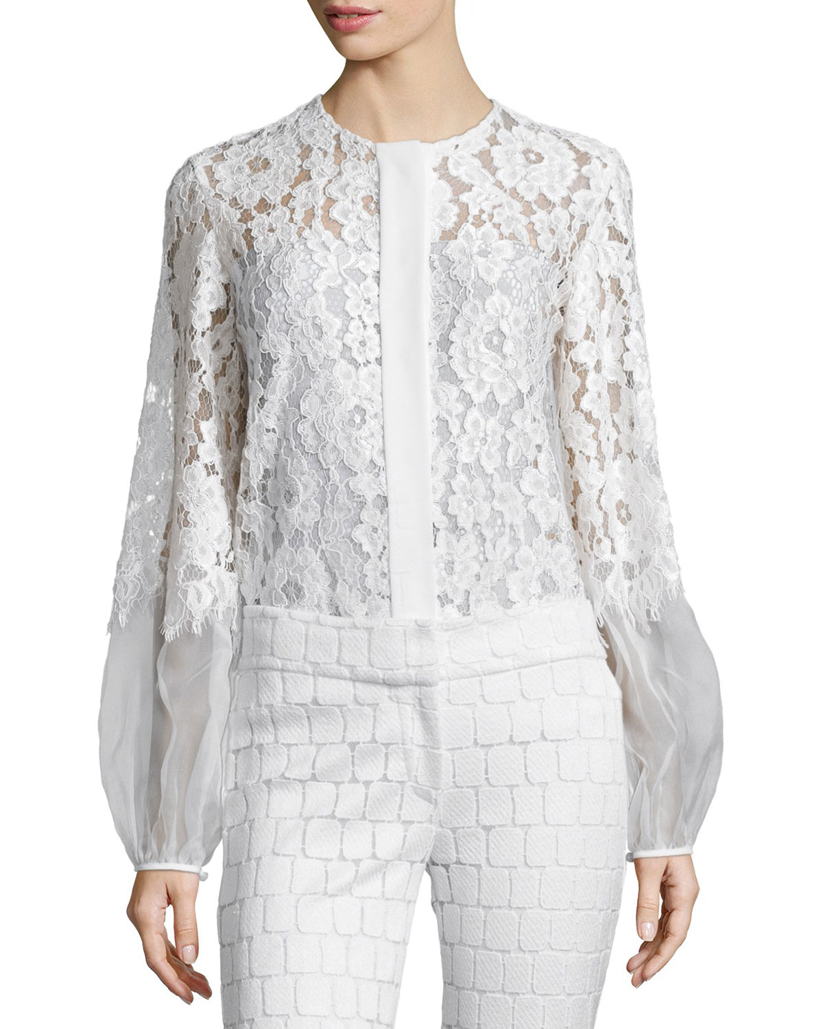 Lyst Alexis Sue Long Sleeve Lace Blouse In White 9347