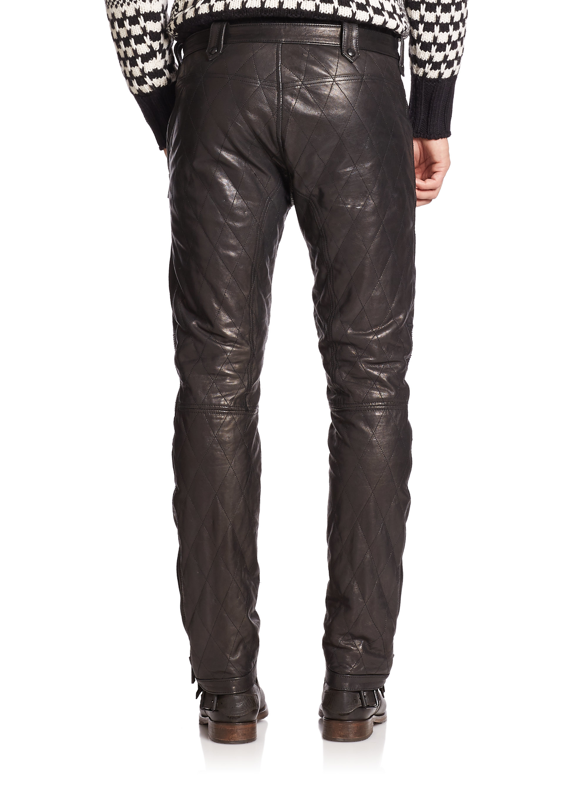 Belstaff Quilted Leather Moto Pants in Black for Men | Lyst
