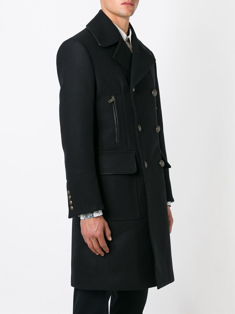 Lyst - Dolce & Gabbana Brass Button Double Breasted Coat in Black for Men