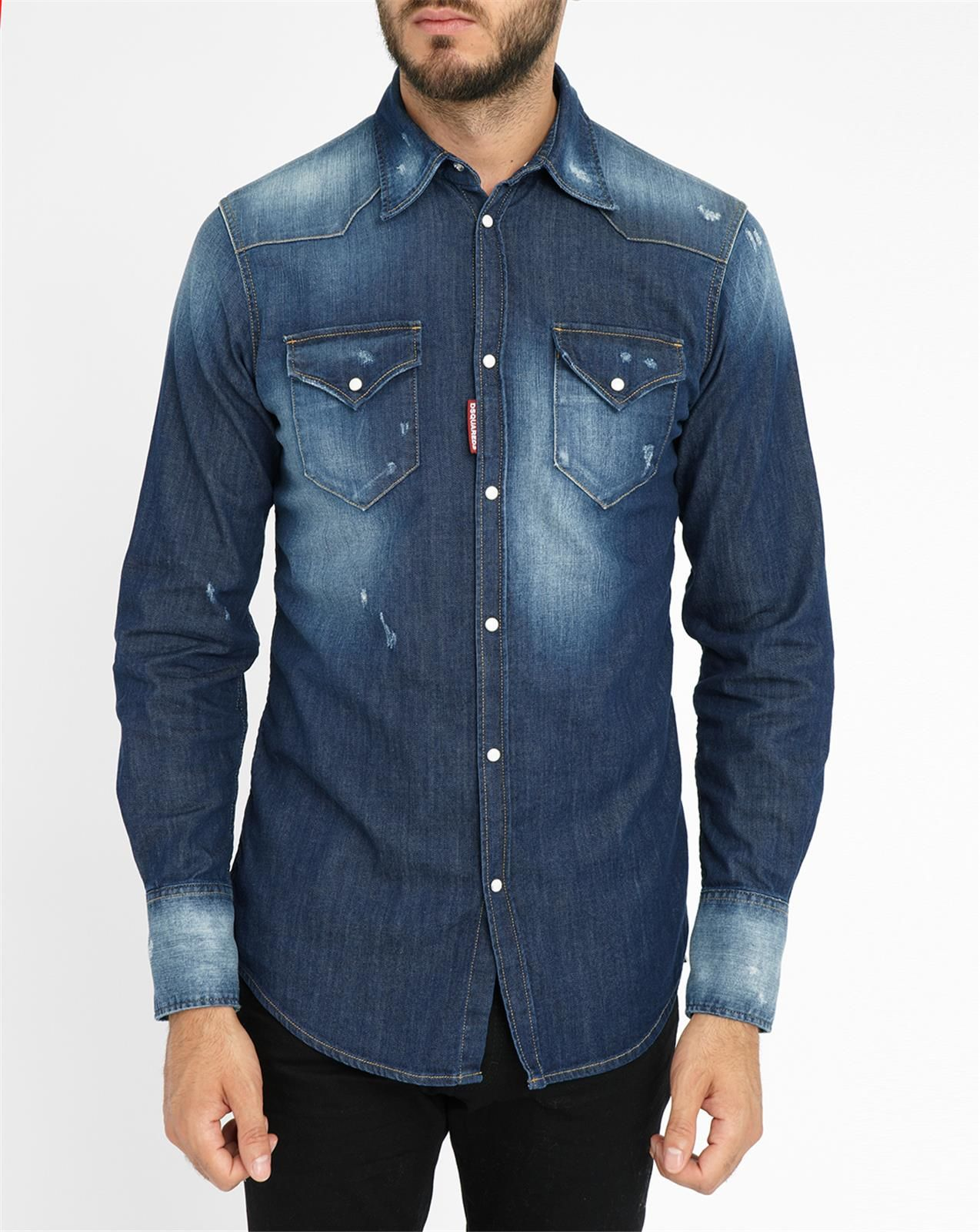 blue washed denim shirt