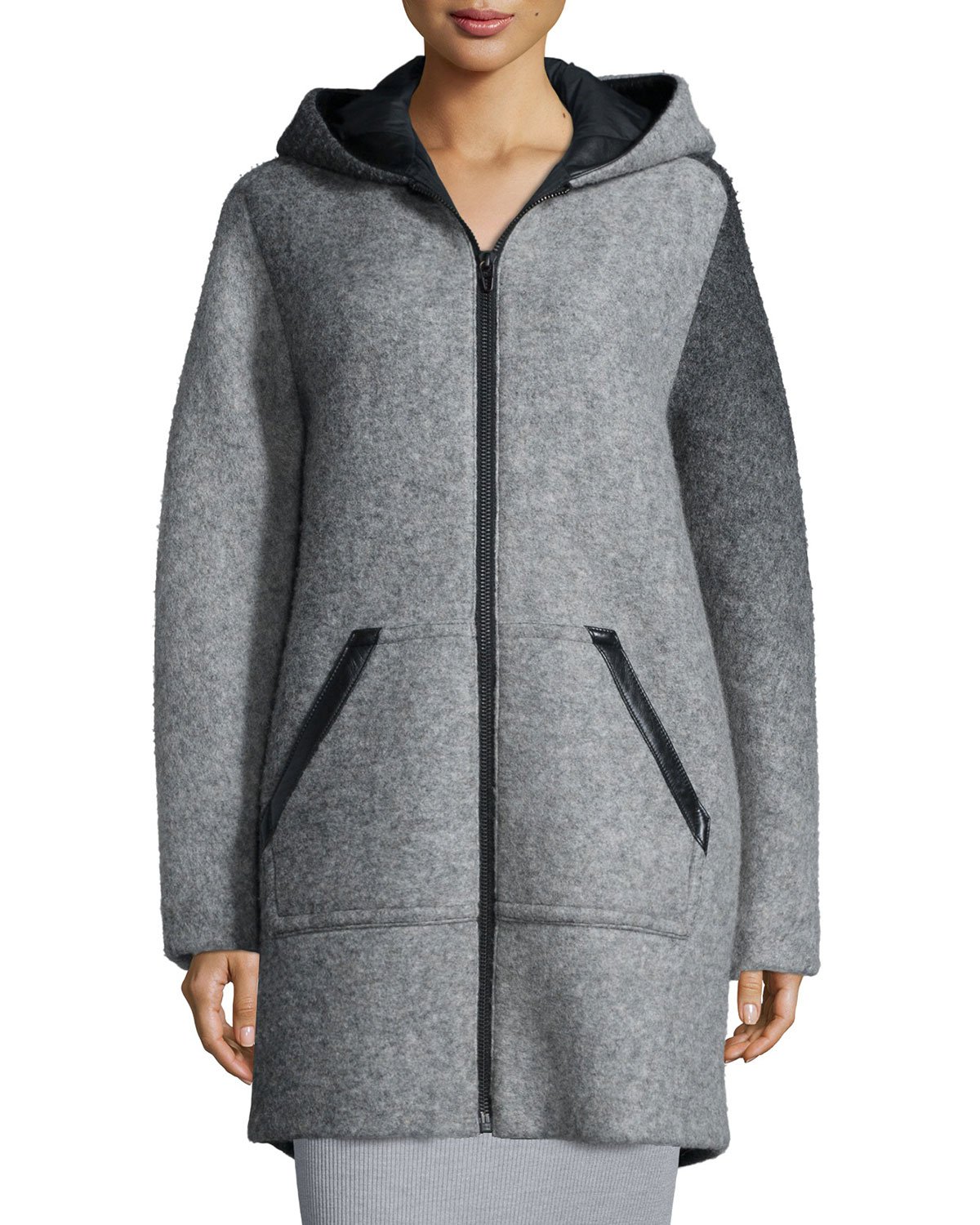 T by alexander wang Hooded Wool Zip Jacket in Gray | Lyst