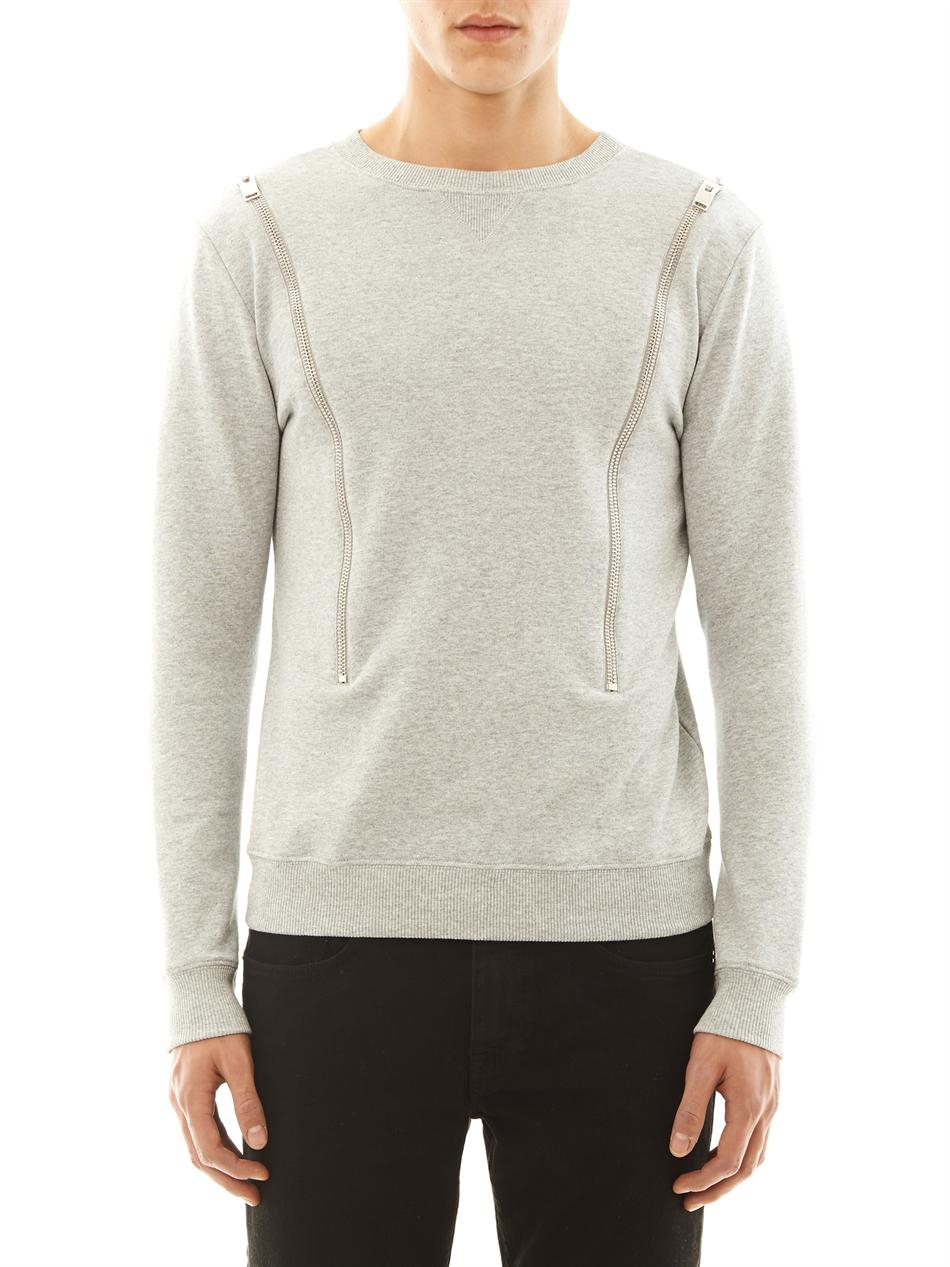 Saint laurent Zip Detail Sweatshirt in Gray for Men | Lyst