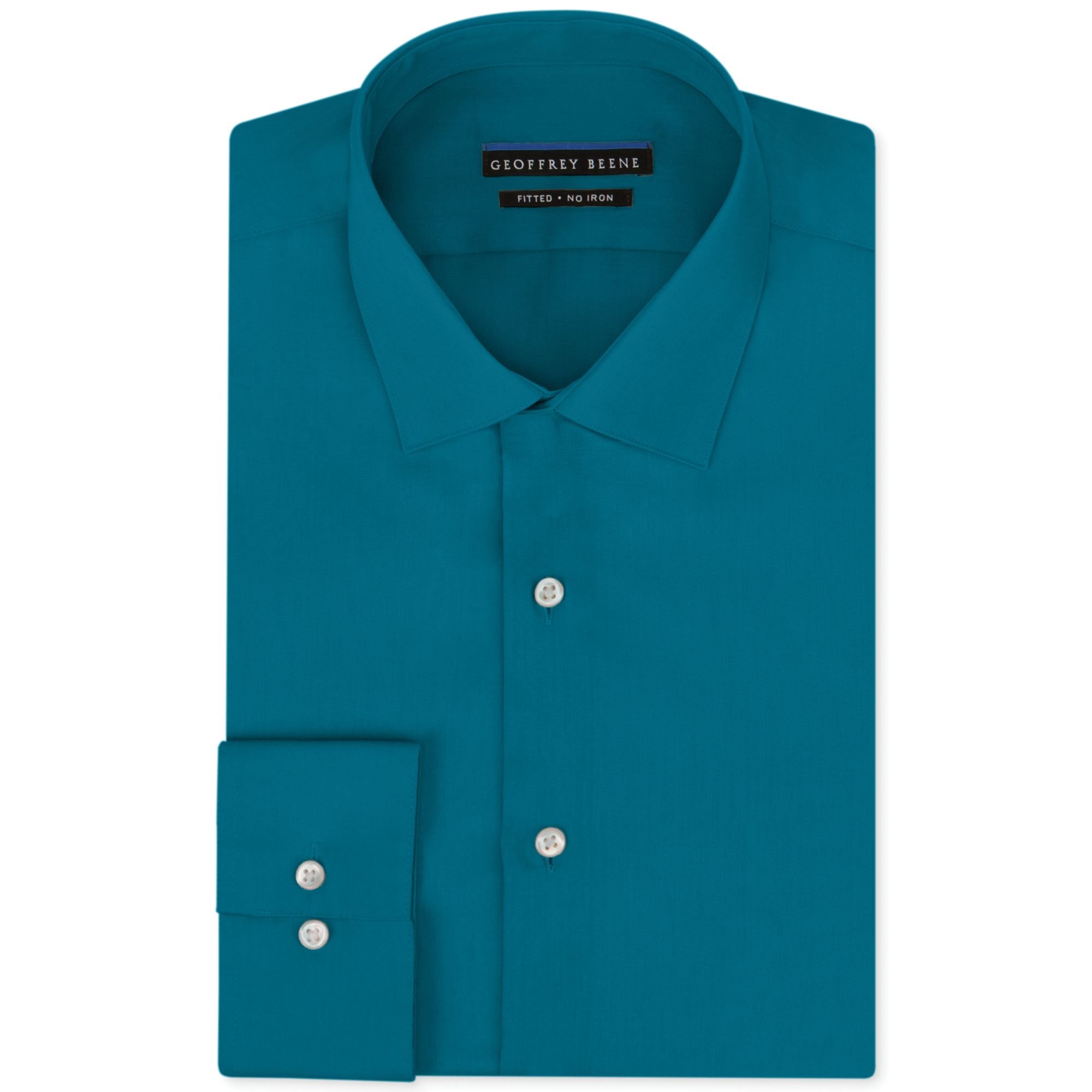 Lyst - Geoffrey Beene No Iron Fitted Sateen Solid Dress Shirt in Green ...