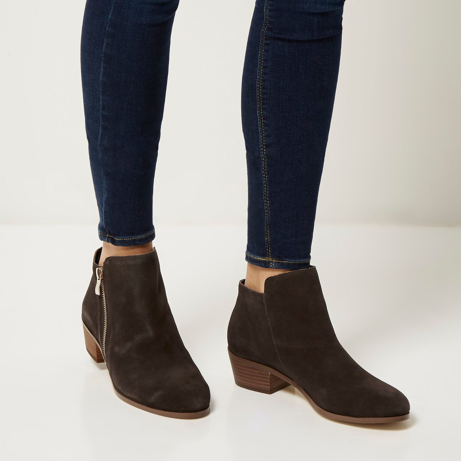 Lyst - River Island Grey Suede Zip Side Ankle Boots in Black