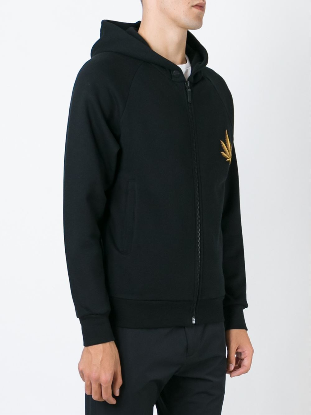 Palm Angels Embroidered Cannabis Leaf Hoodie in Black for Men - Lyst