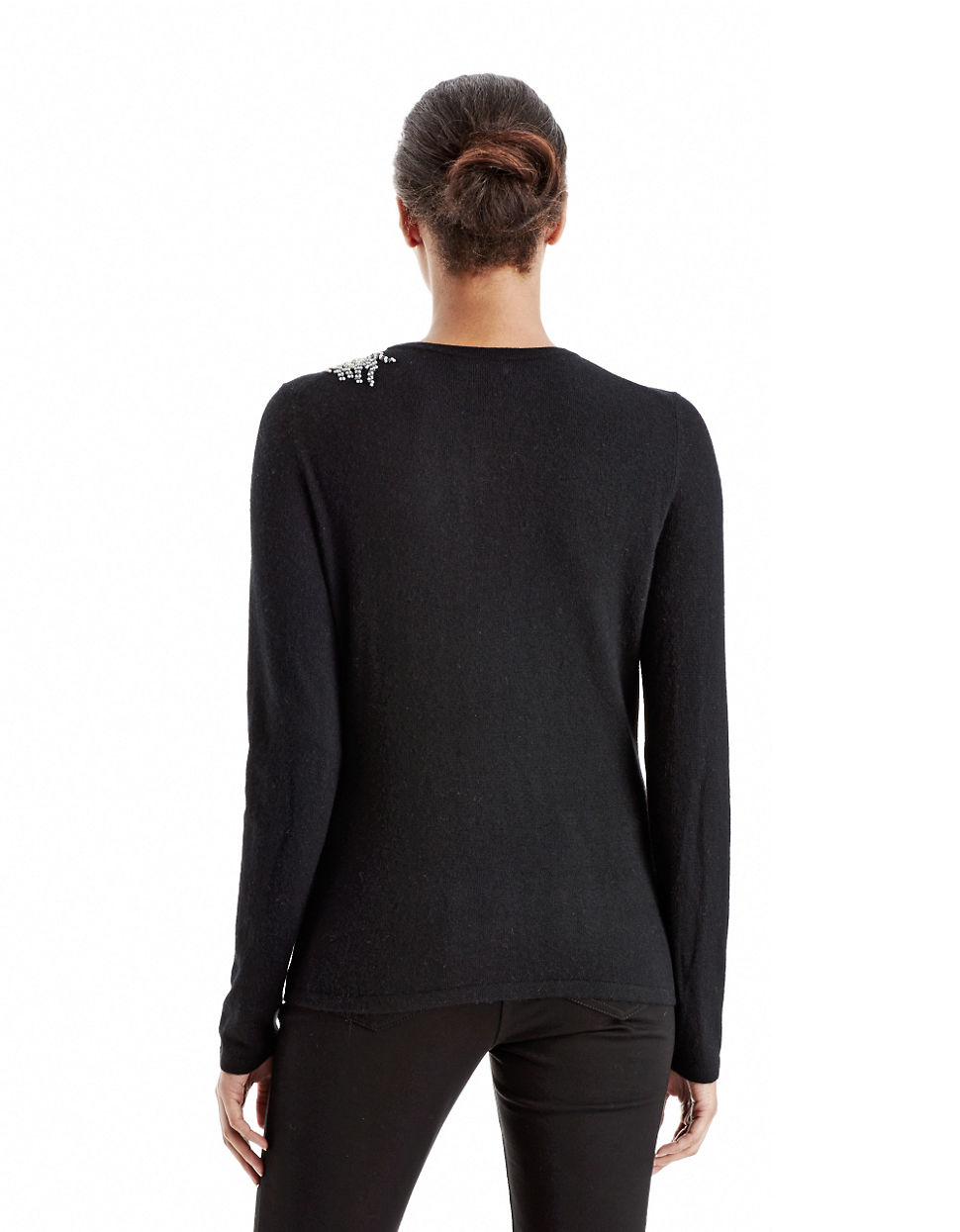 Lord & taylor Cashmere Blend Embroidered Sweater in Black Lyst