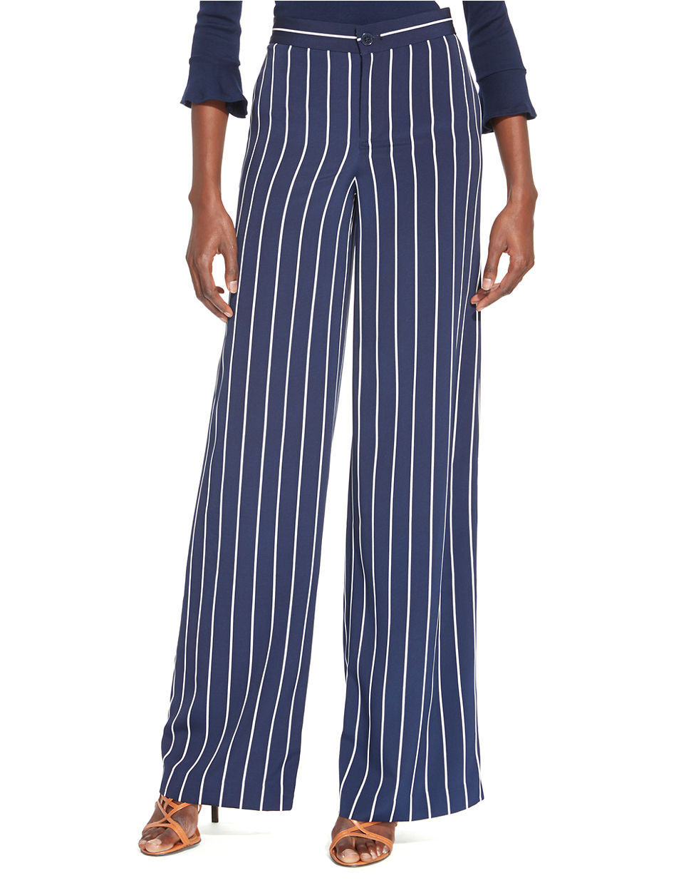 Lyst - Lauren By Ralph Lauren Petite Striped Wide Leg Pants in Blue