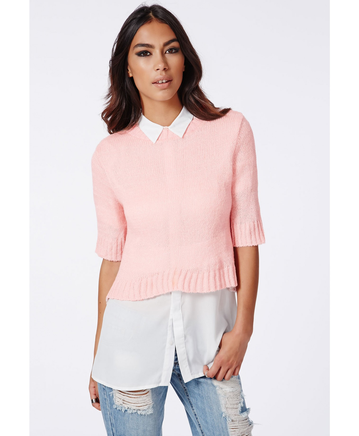 Missguided Kristyana Soft Knit Cropped Jumper In Baby Pink in Pink | Lyst