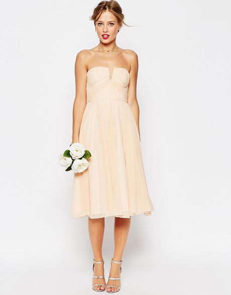  Asos  Wedding  Ruched Bodice Bandeau Midi Dress  in Green  