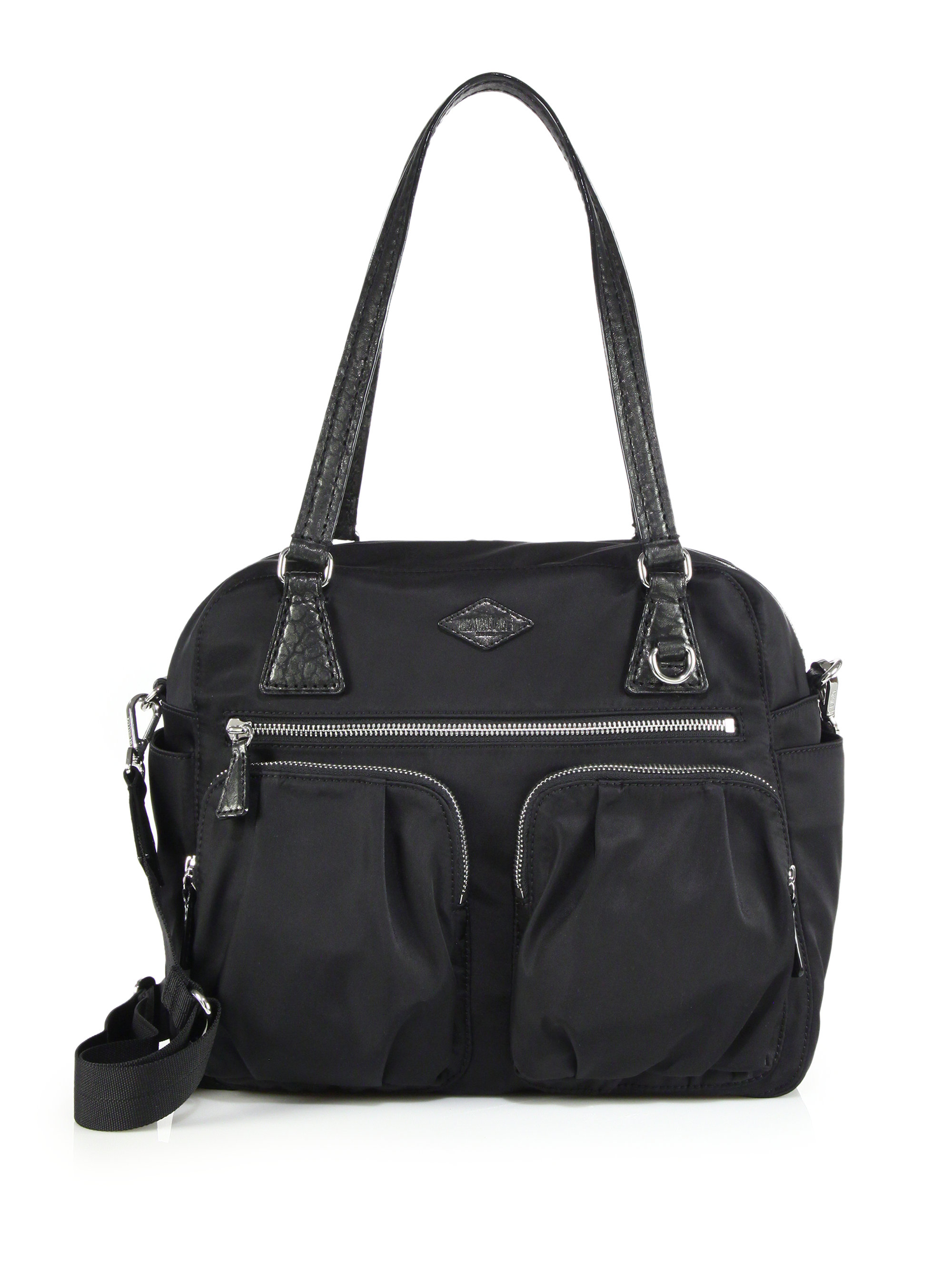 Mz wallace Roxy Nylon & Metallic Leather Crossbody Bag in Black | Lyst