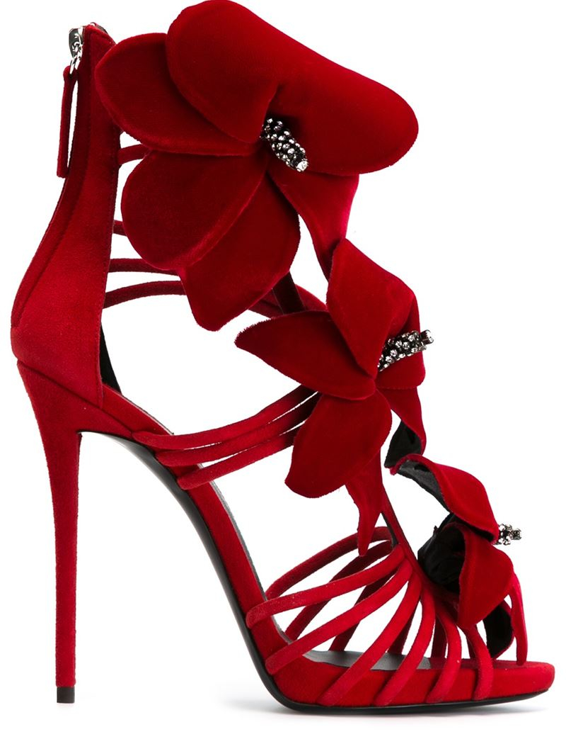 Giuseppe Zanotti Flower Appliqué Sandals in Red - Lyst