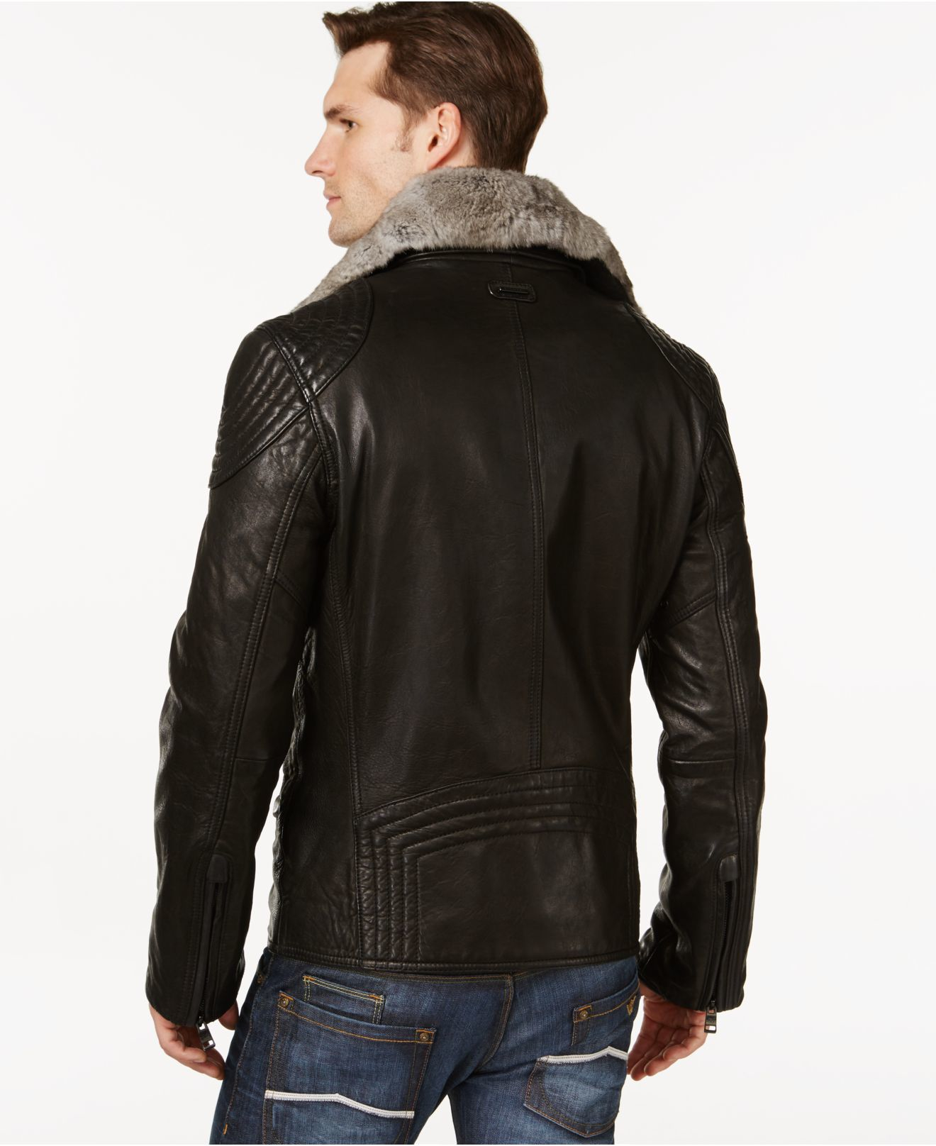 Lyst - Andrew Marc Hawkinge Fur-collar Leather Jacket in Black for Men