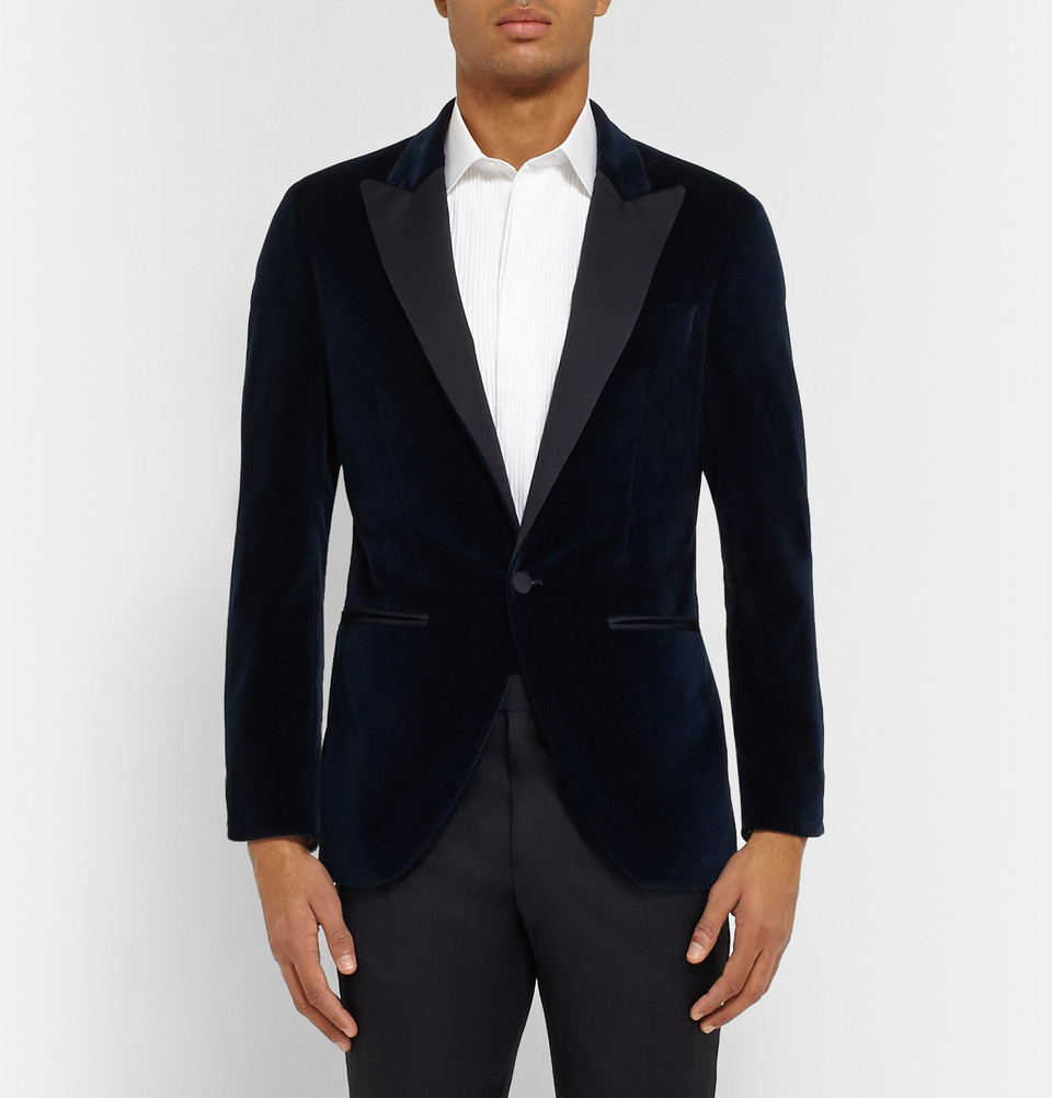 Hackett Navy Slim-Fit Velvet Tuxedo Jacket in Blue for Men | Lyst