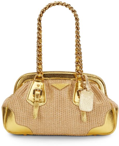 Prada Woven Straw Frame Bag in Gold (natural gold) | Lyst