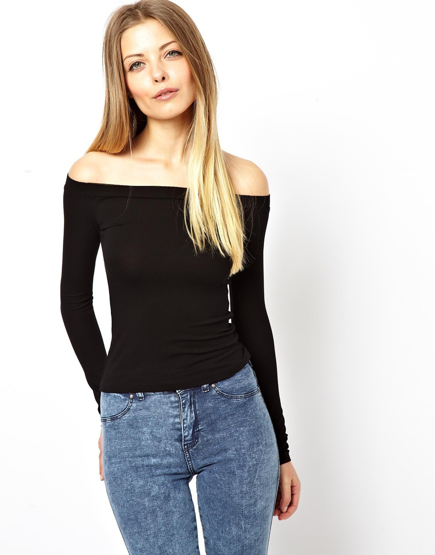 Lyst - Asos Top with Off The Shoulder in Black