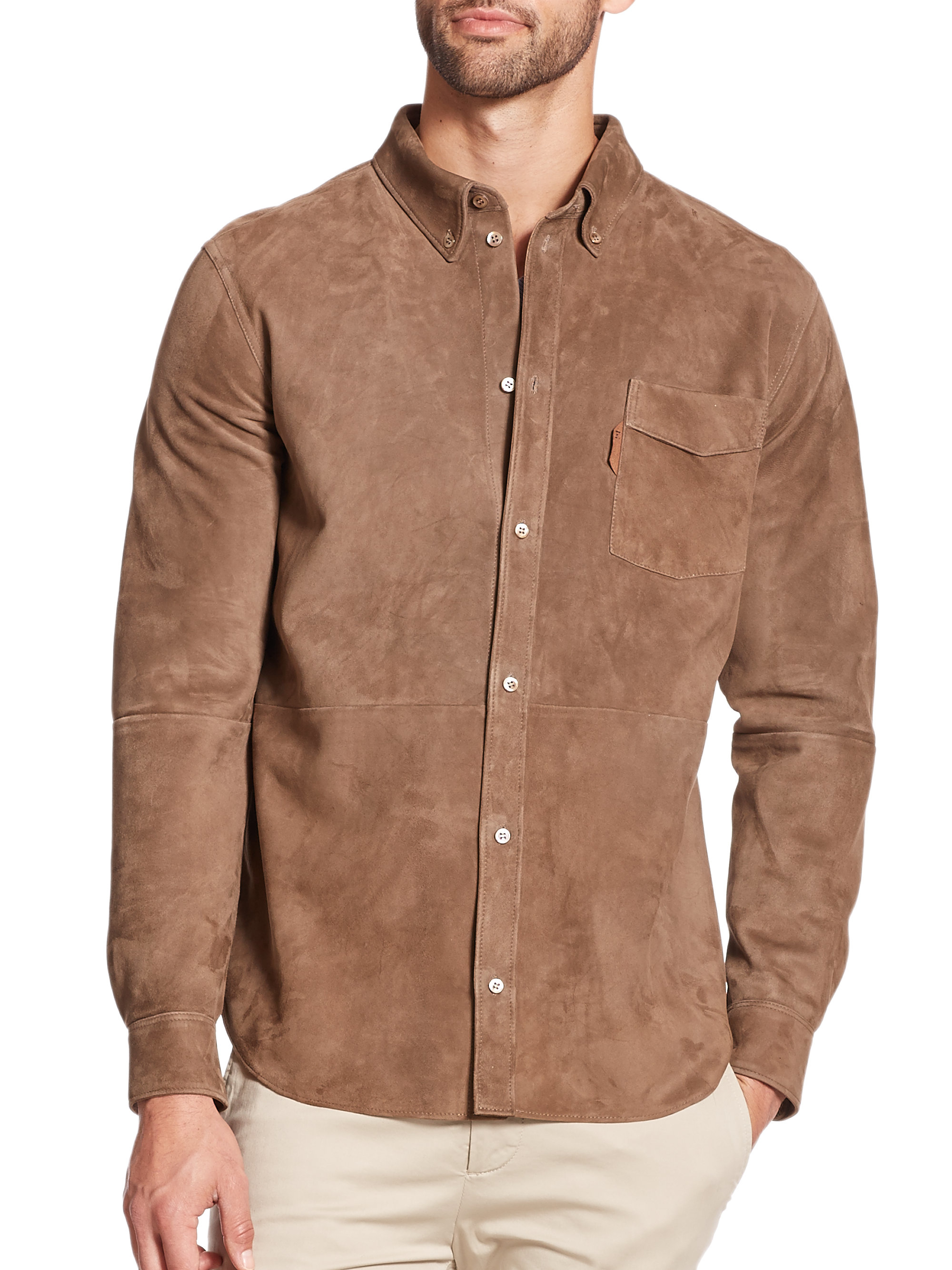 Façonnable Suede Sportshirt in Brown for Men (tan) | Lyst