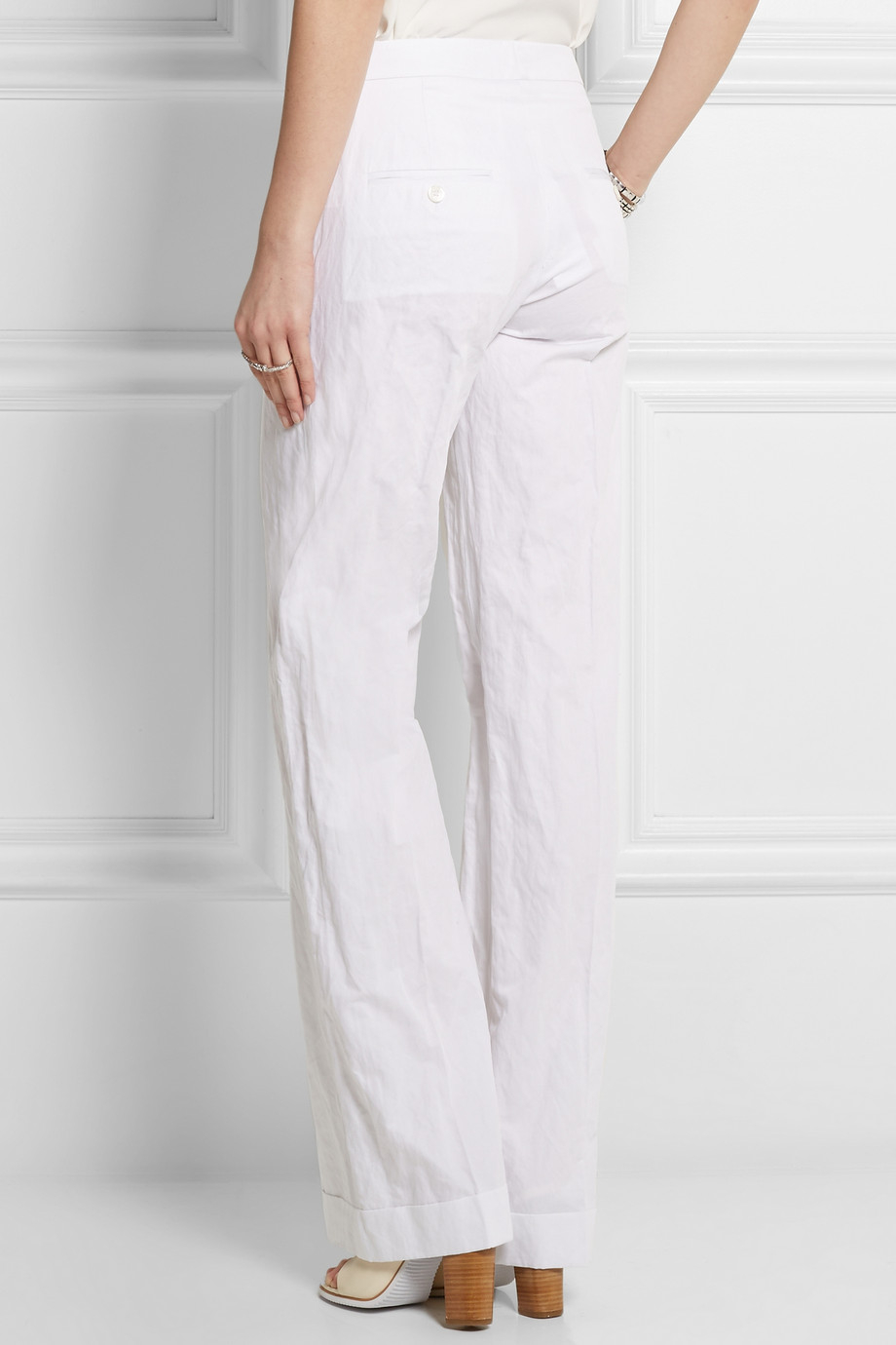Lyst - Michael Kors Crinkled Cotton-Blend Wide-Leg Pants in White