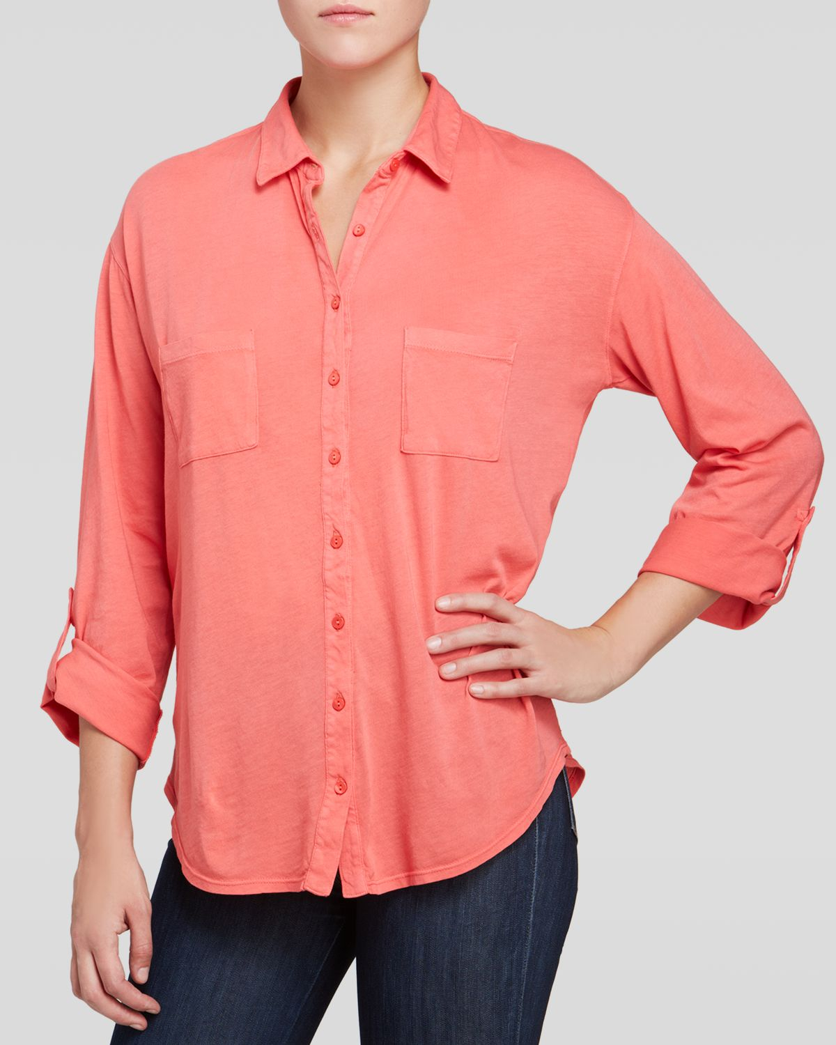 Three Dots Easy Fit Button Up Shirt in Pink (Dubarry Rose) Lyst