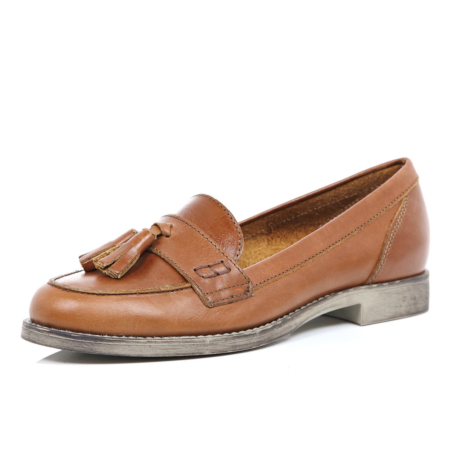 River Island Brown Leather Tassel Loafers in Brown | Lyst