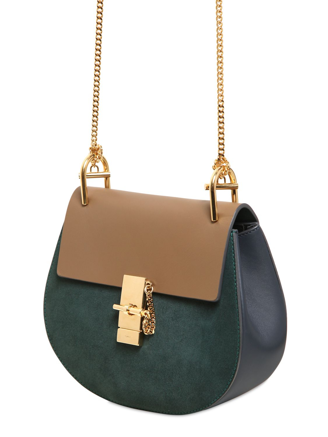 Lyst Chloé Medium Drew Suede Leather Shoulder Bag in Green