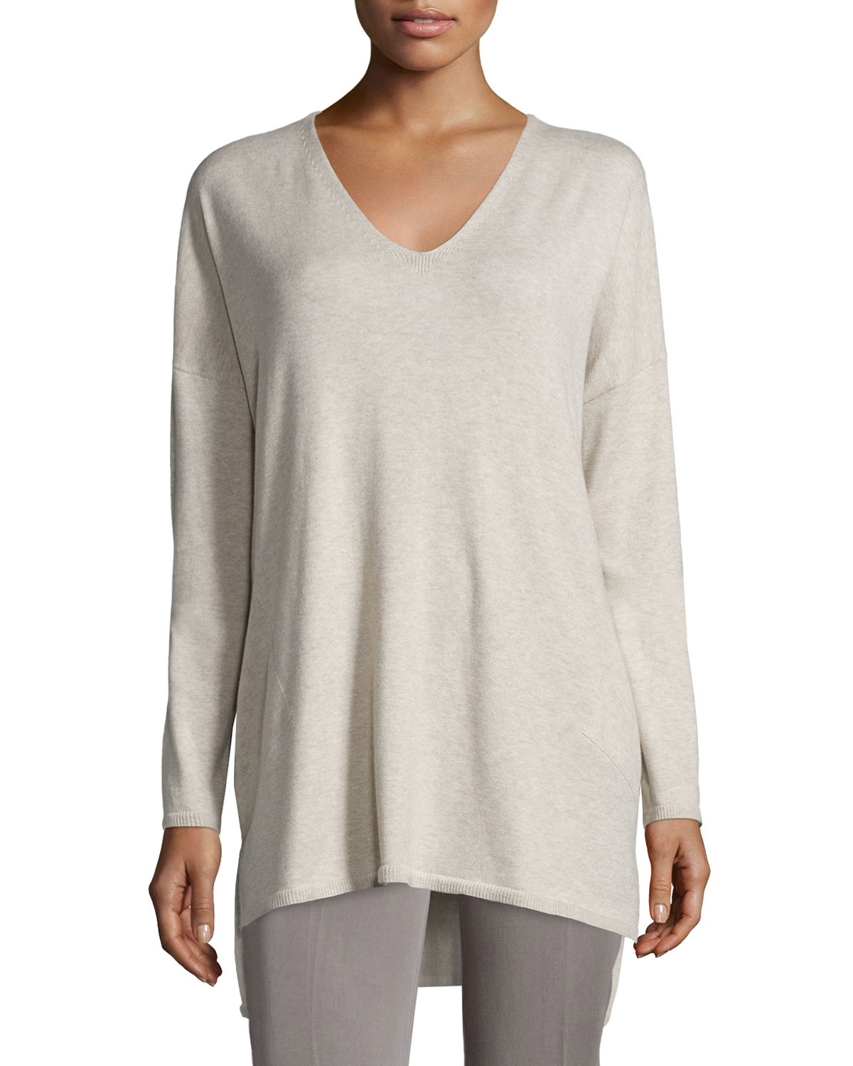 Lyst - Eileen Fisher V-neck Organic Cotton Tunic With Pockets in Gray
