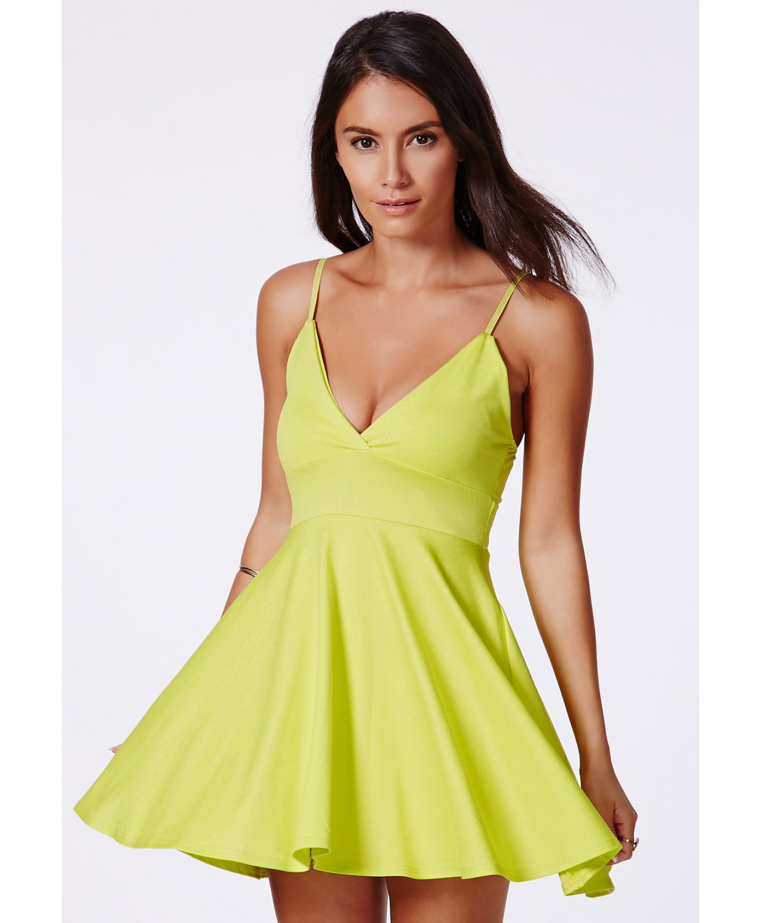 Lyst - Missguided Herta Lime Strappy Skater Dress in Yellow