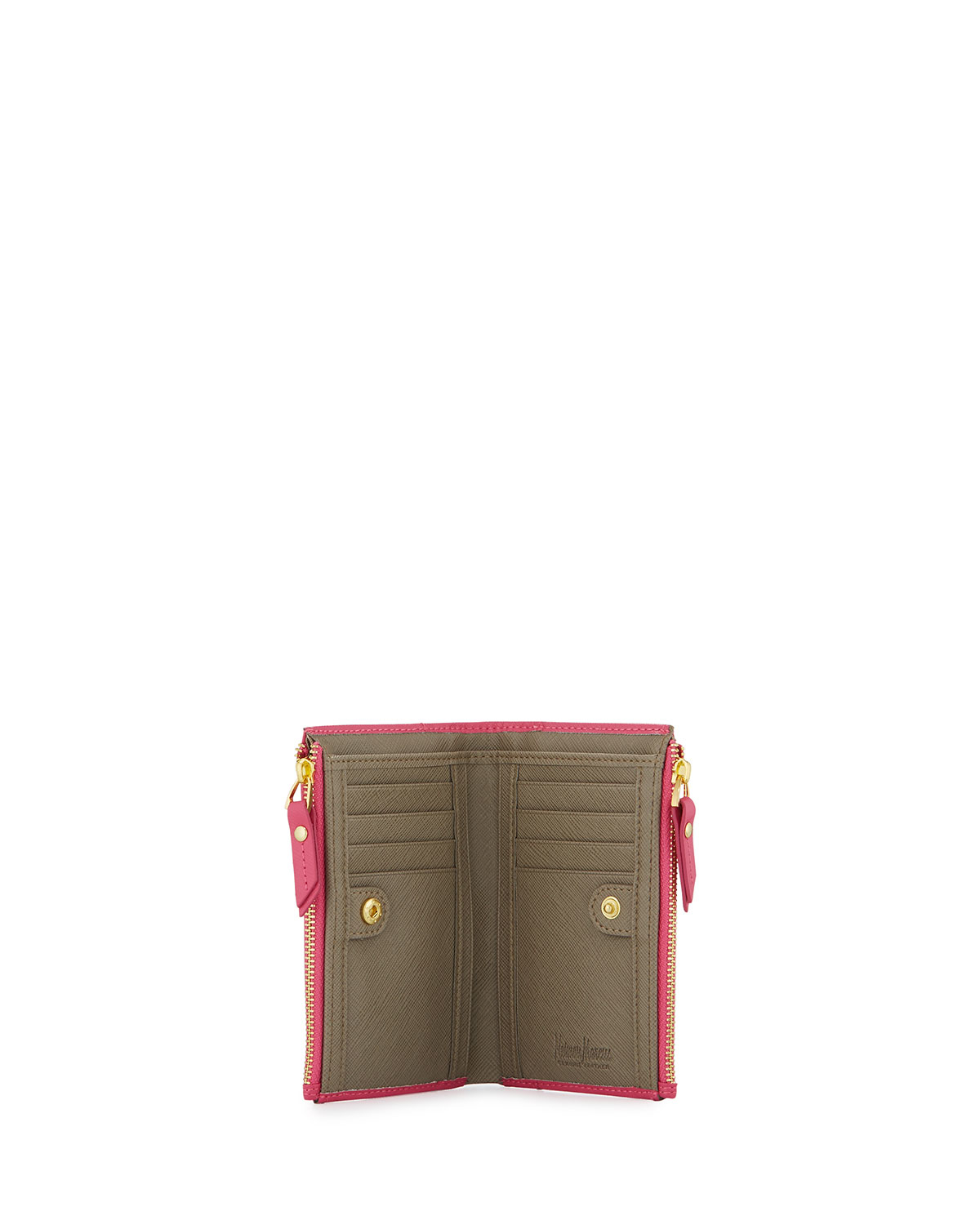 Neiman marcus Saffiano Leather Double-zip Wallet in Pink | Lyst
