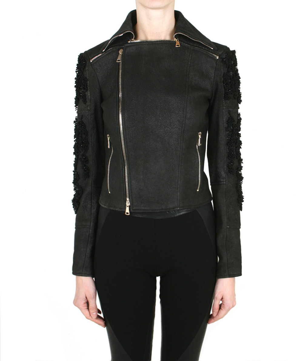 Amen Embroidered Leather Jacket in Black | Lyst