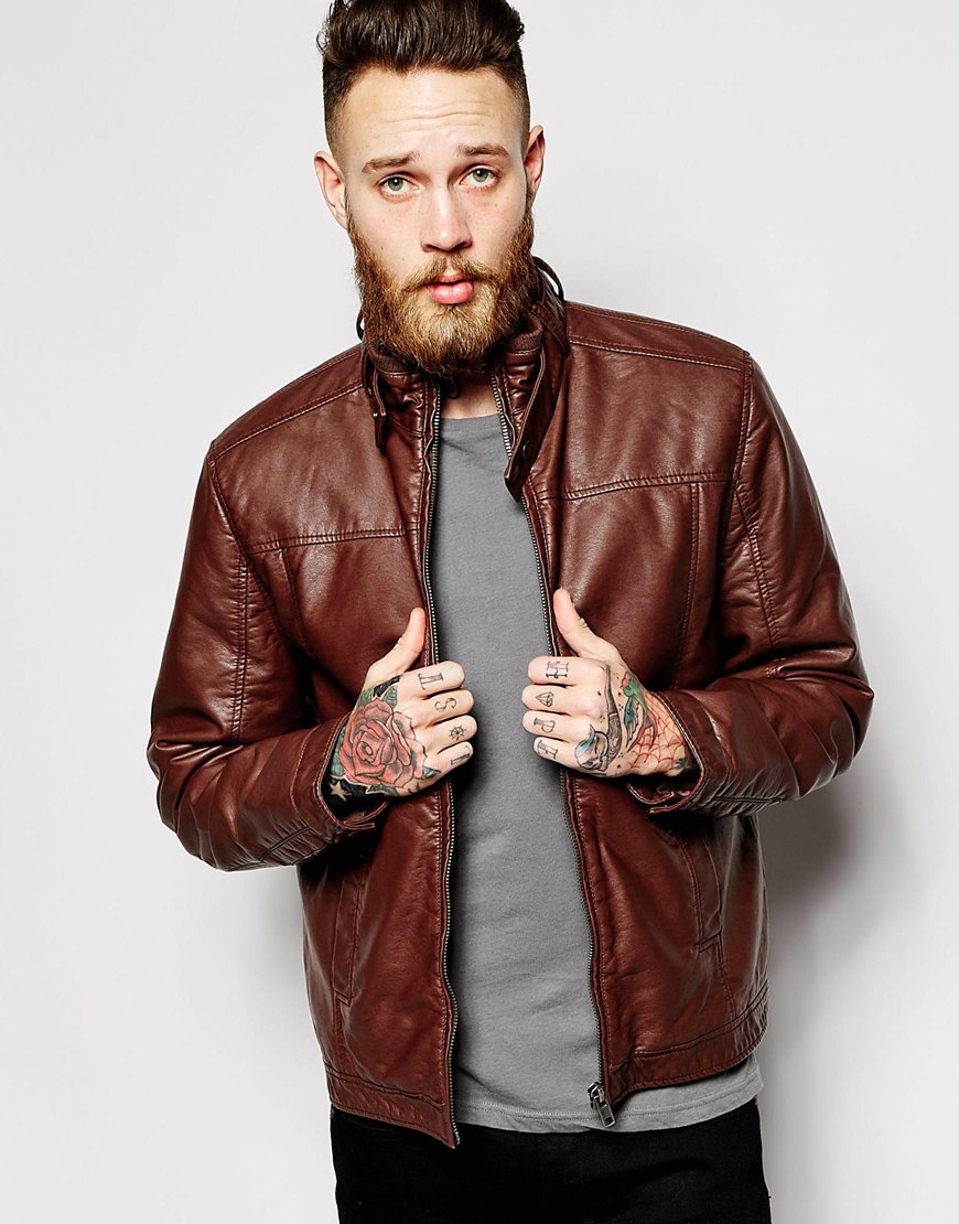 Barneys originals Barneys Faux Leather Jacket in Brown for Men | Lyst