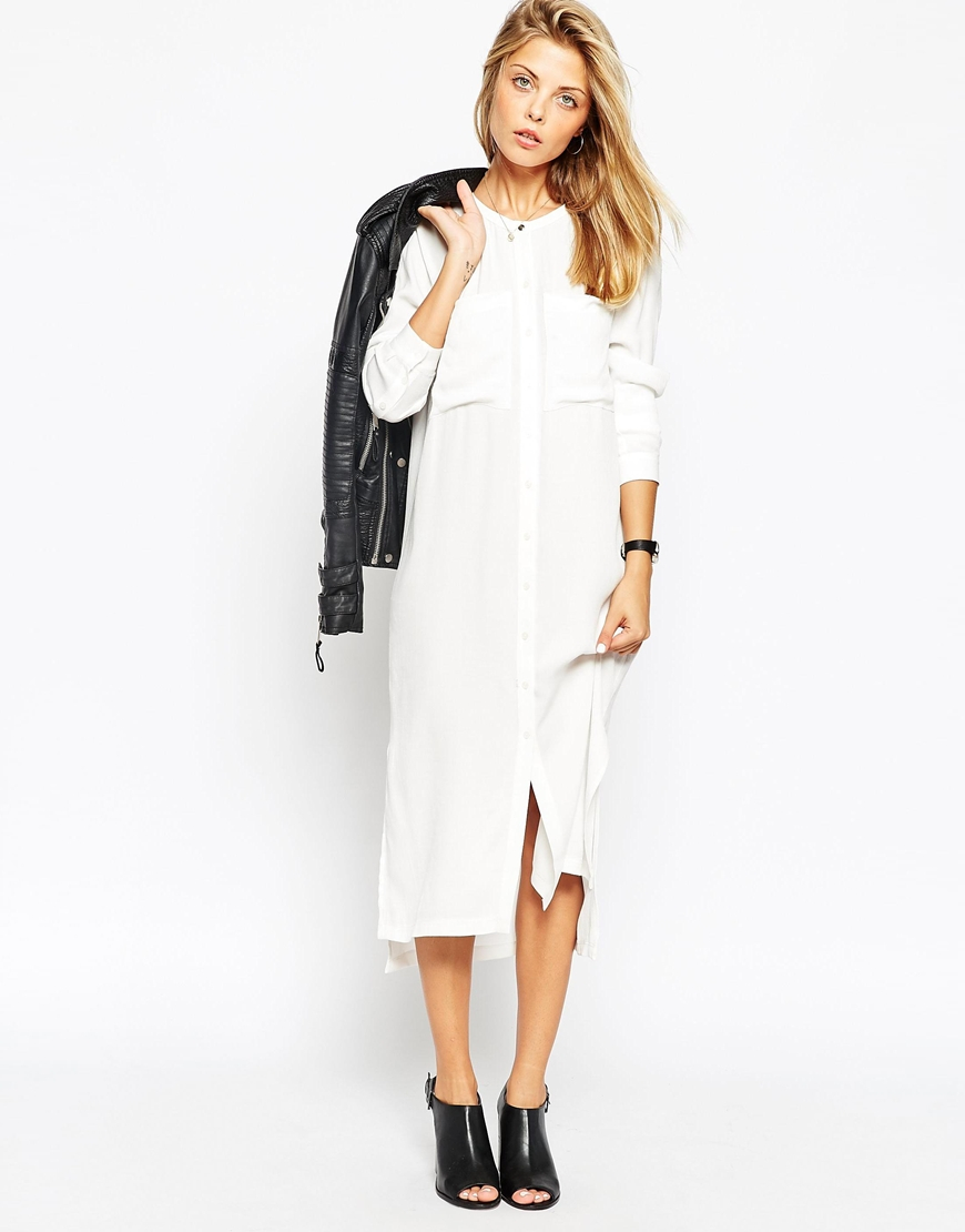 Lyst Asos  Midi Shirt  Dress  With Pockets in White