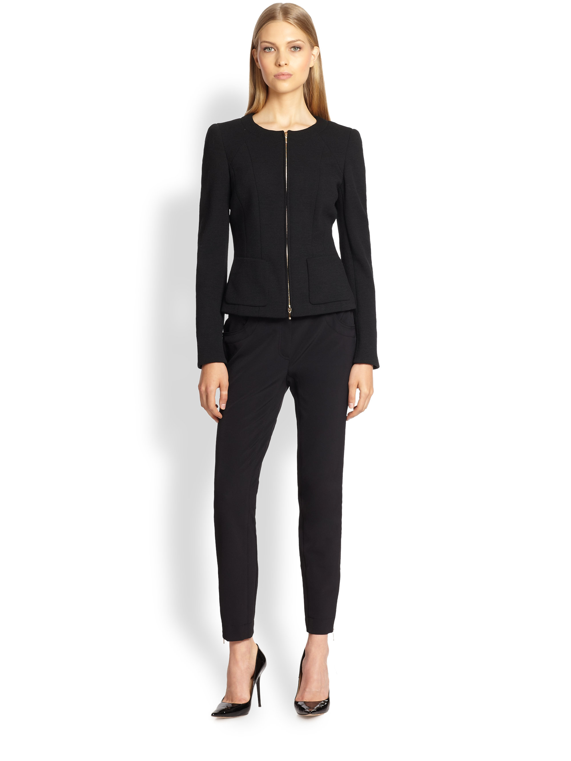 Escada Collarless Zip-Front Jacket in Black | Lyst