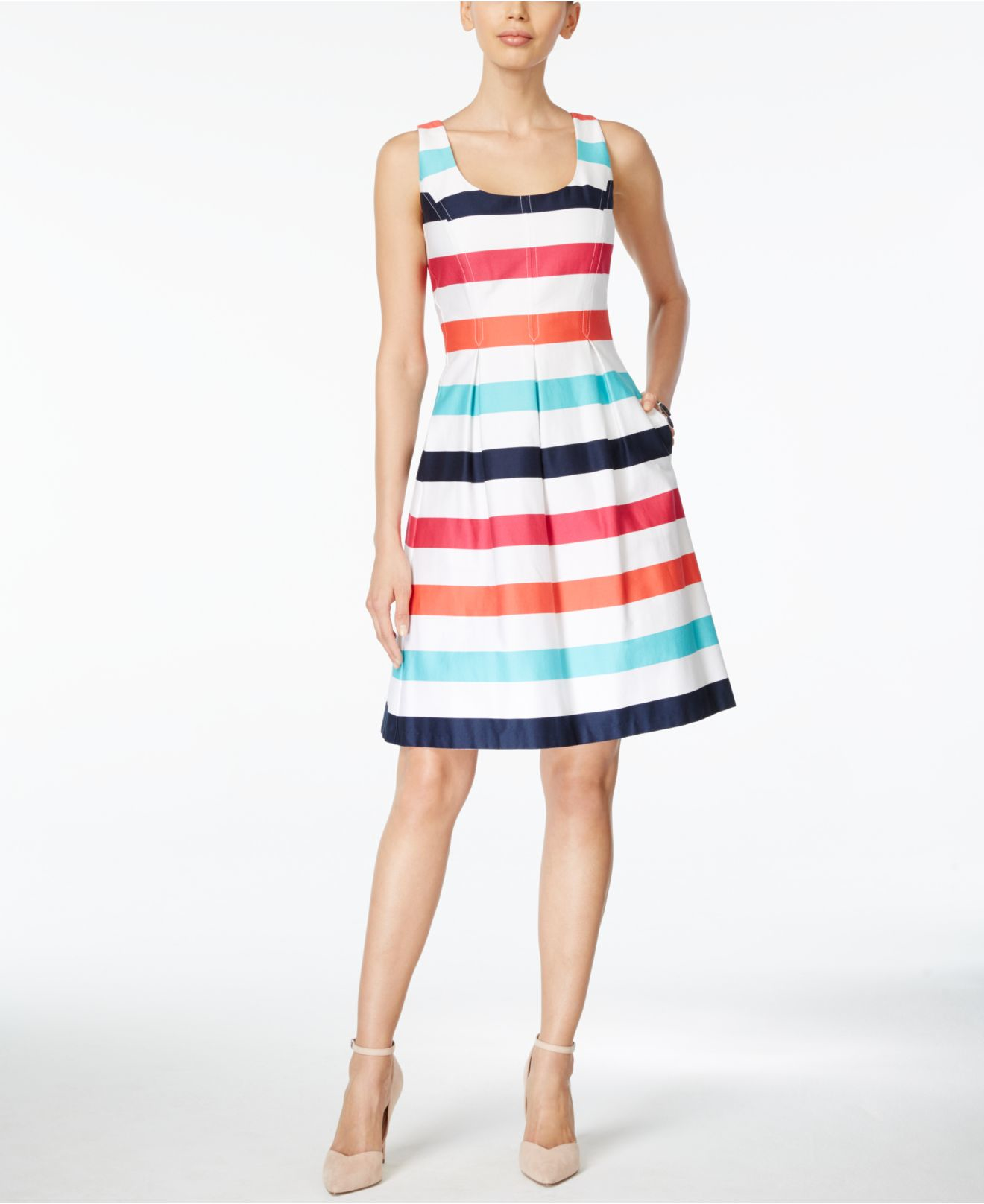 sleeveless stripe fit and flare dres