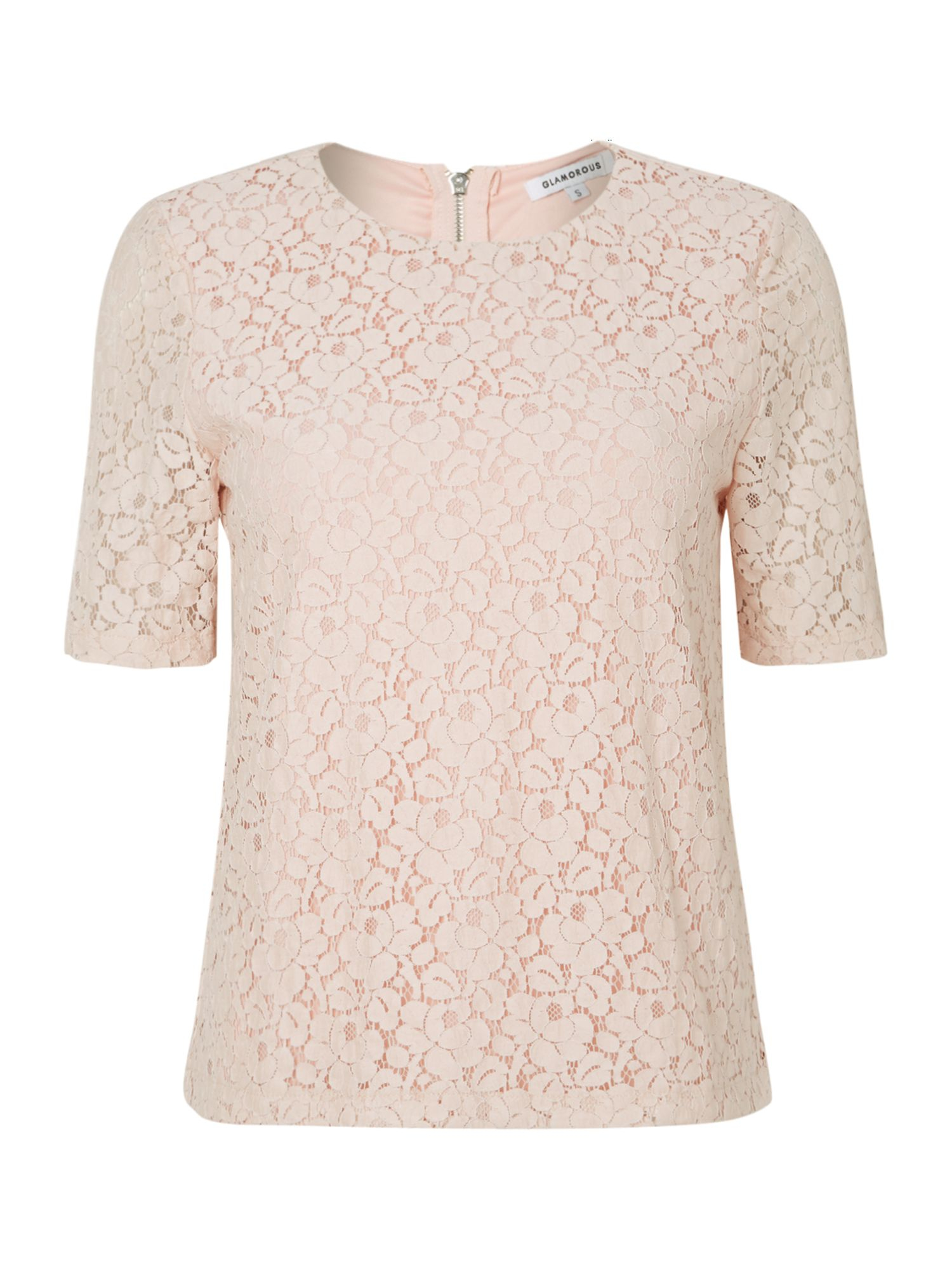 Glamorous Short Sleeved Lace Tshirt in Pink (Light Pink) | Lyst