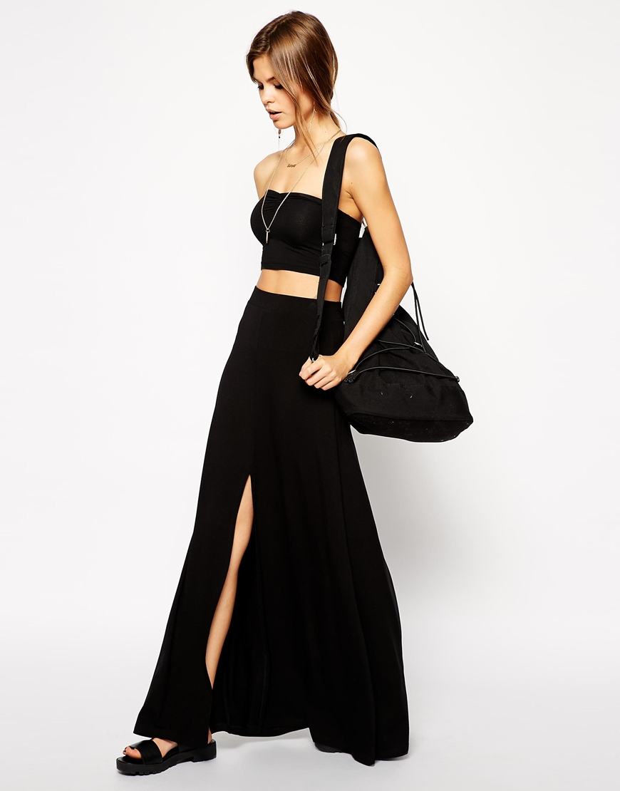 Lyst - Asos Front Split Maxi Skirt in Black