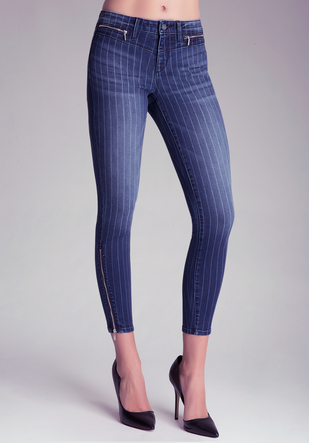 blue and white pinstripe jeans