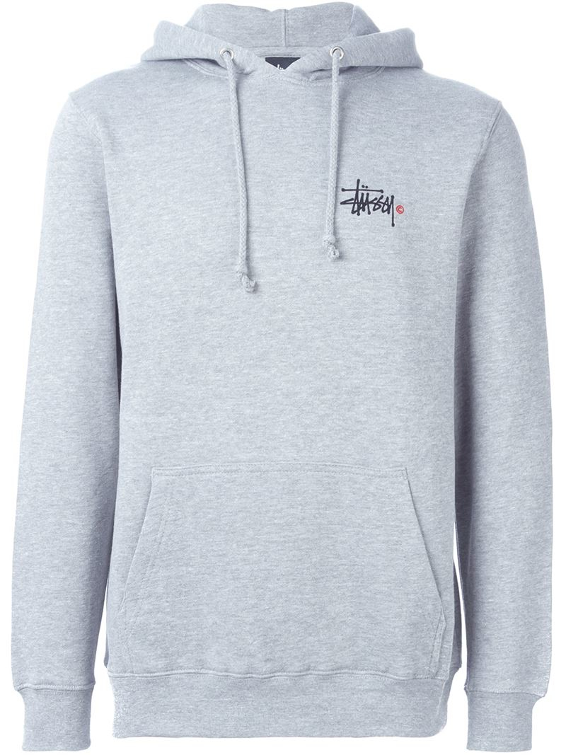 Lyst - Stussy Logo Print Hoodie in Gray for Men