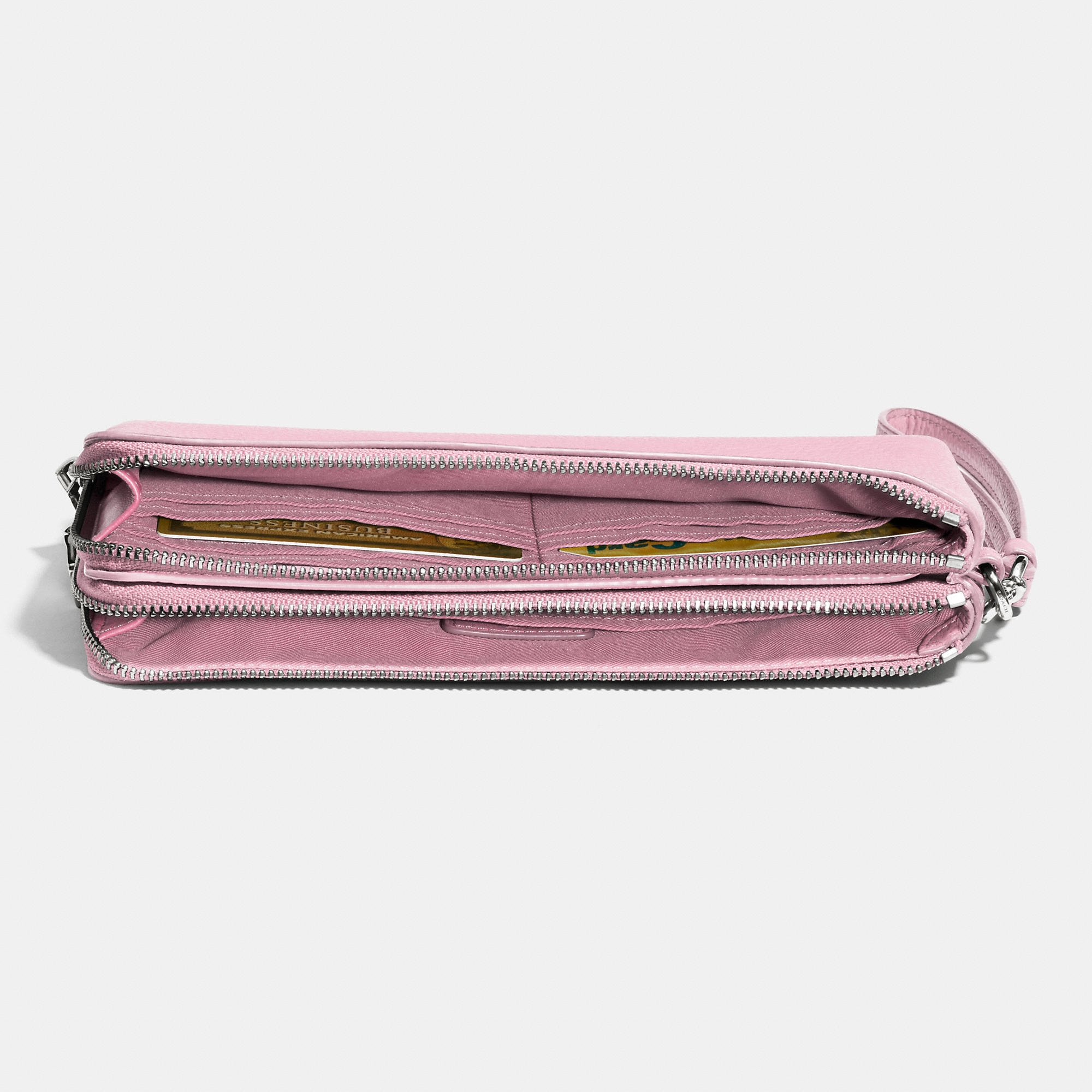 Coach Double Zip Wallet In Pebble Leather in Pink Lyst