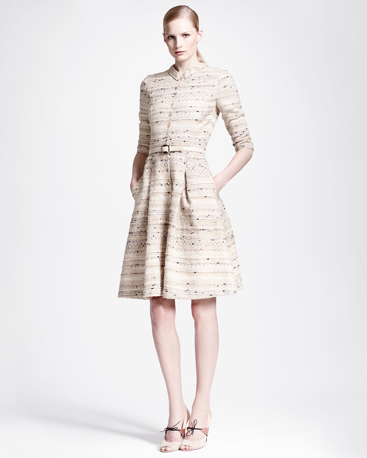 Lyst Carolina Herrera Boucle Speckled Tweed Shirtdress In Gray Gallery