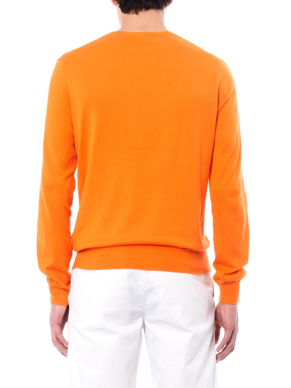 Lyst - Polo Ralph Lauren Slimfit Crewneck Cotton Sweater in Orange for Men