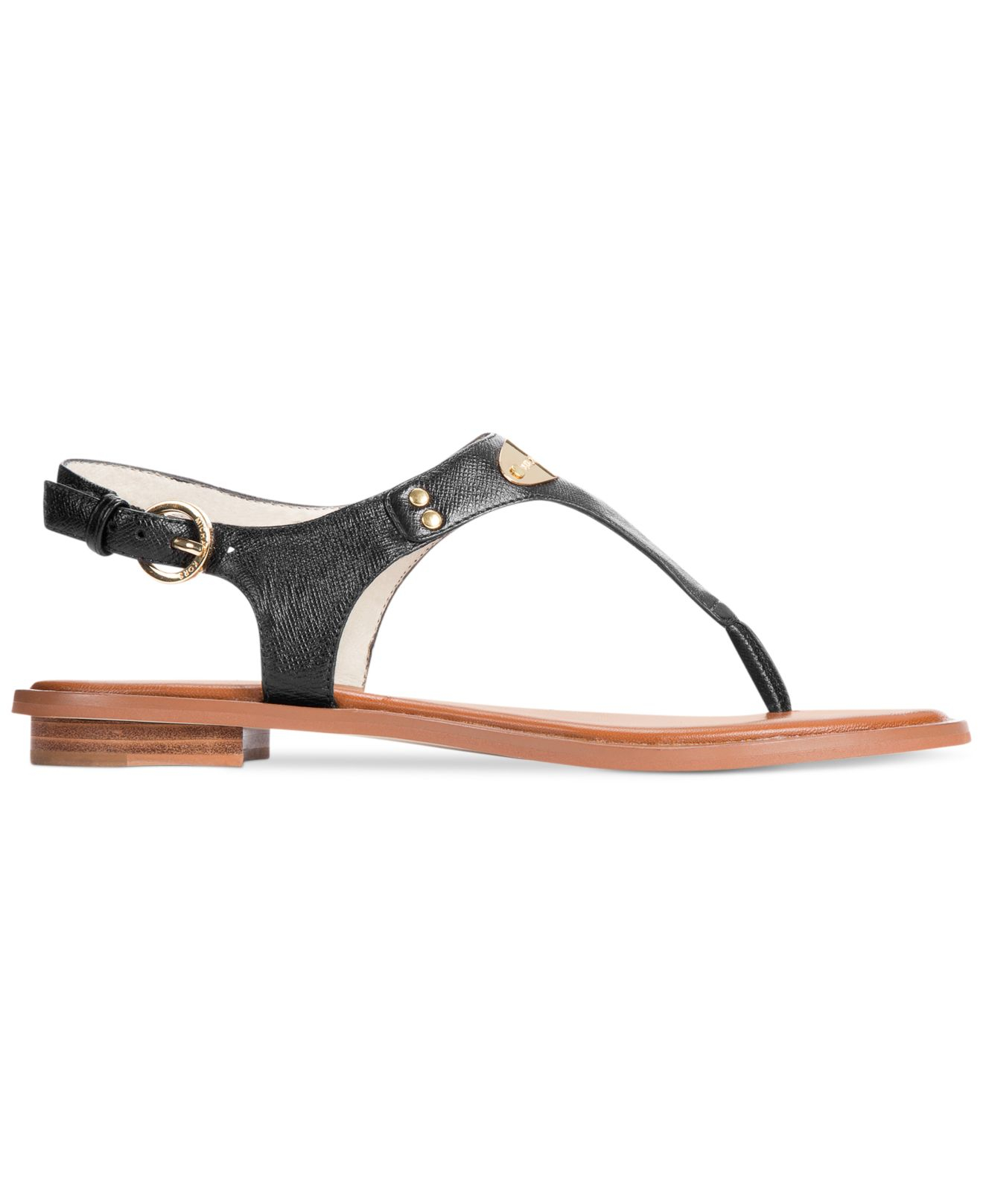 Michael kors Mk Plate Flat Thong Sandals in Black | Lyst