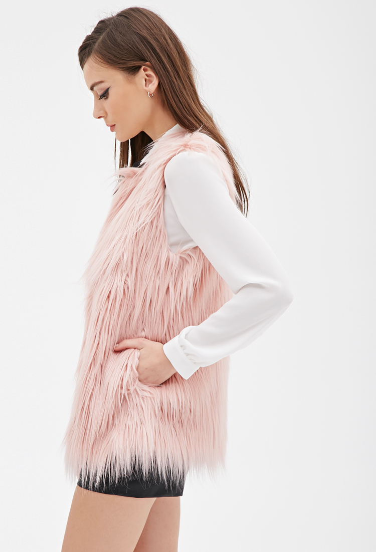 Lyst Forever 21 Faux Fur Vest in Pink