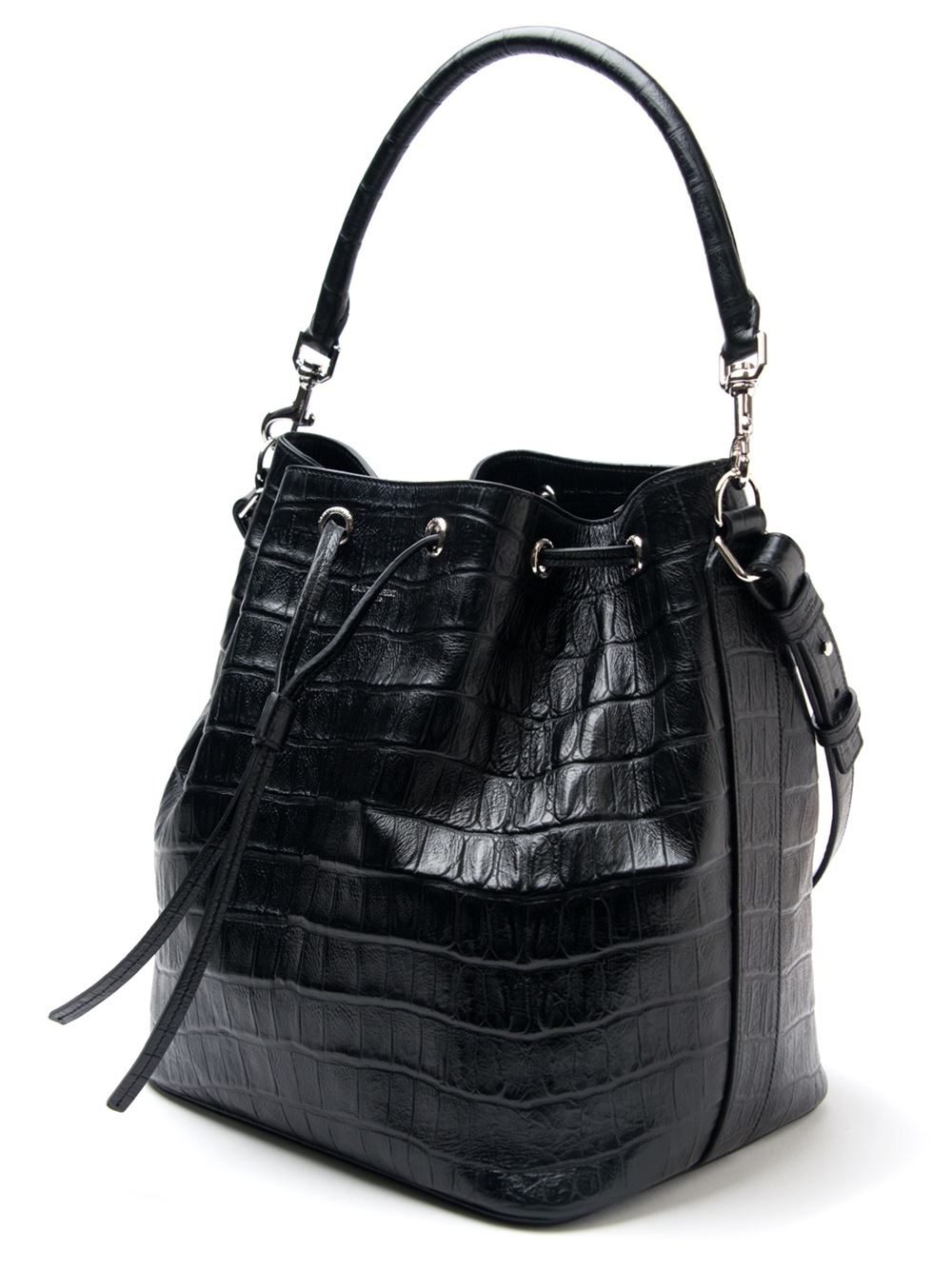 Lyst - Saint laurent Emmanuelle Crocodile-Leather Bucket Bag in Black