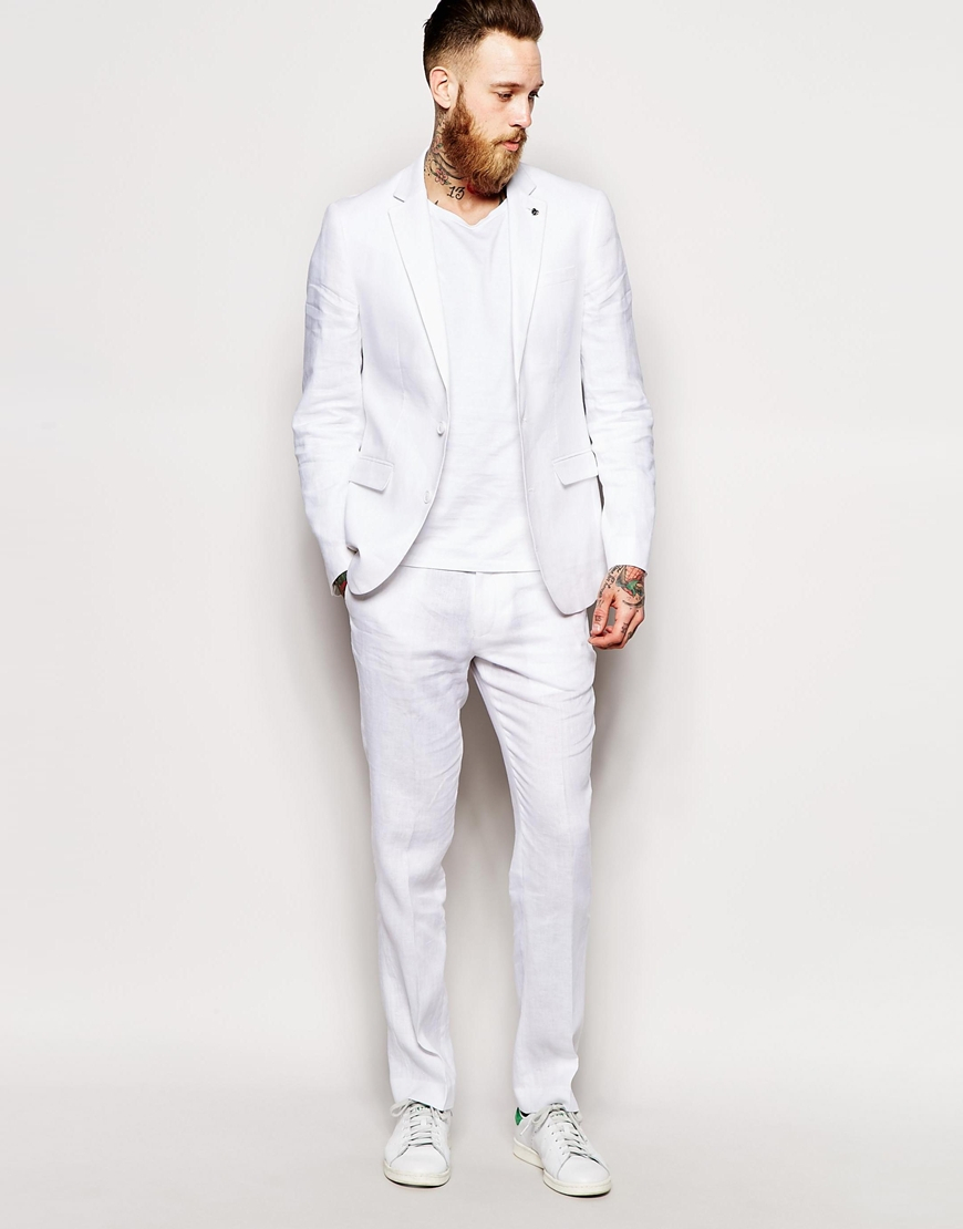 ASOS Slim Fit Suit Pants In 100% Linen in White for Men - Lyst