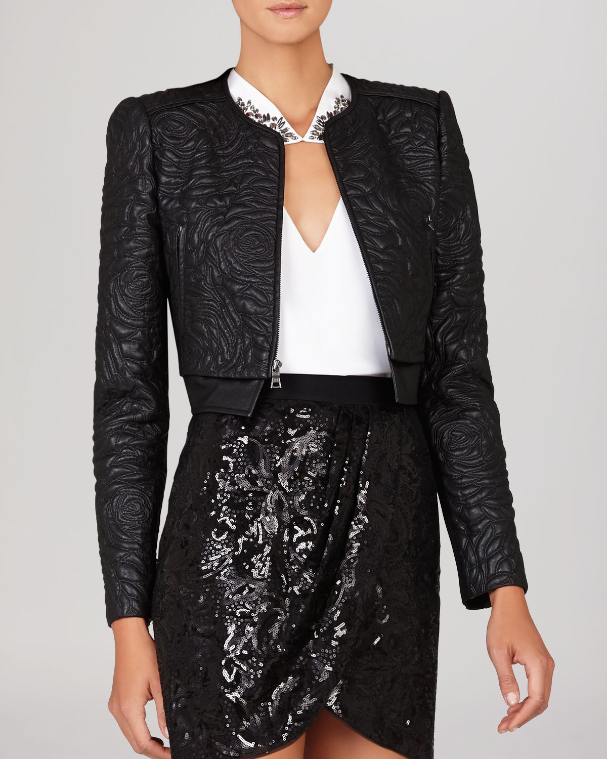 Lyst - Bcbgmaxazria Jacket - Duke Embroidered Faux Leather in Black
