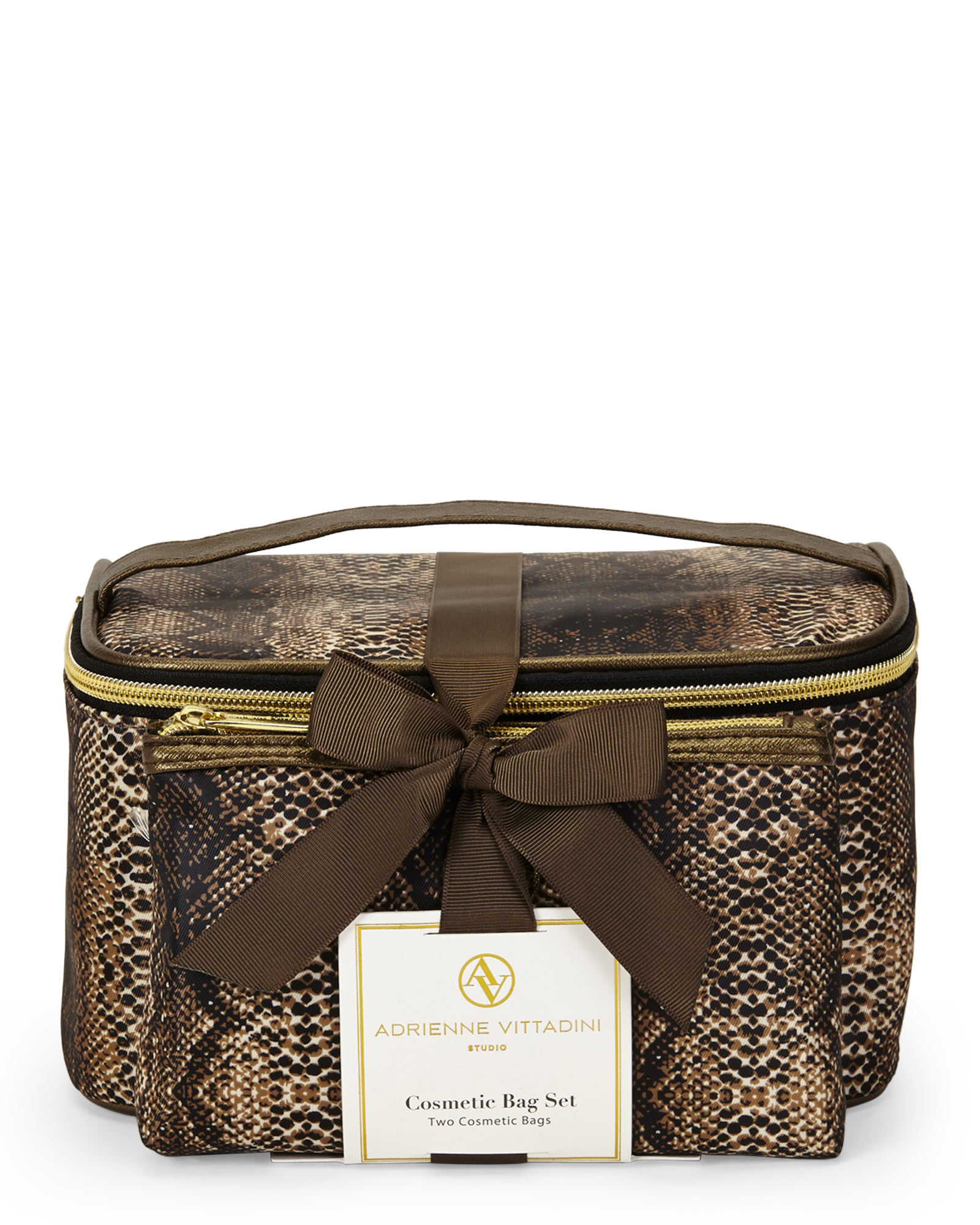 Lyst Adrienne Vittadini 2 Piece Python Cosmetic Bag Set In Brown Gallery