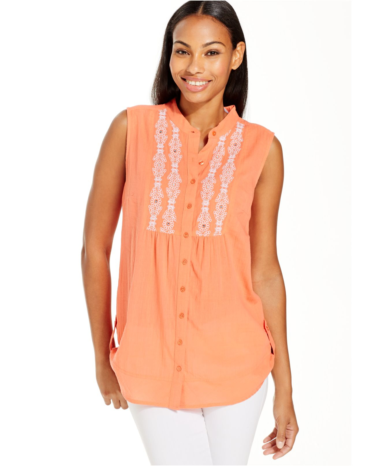 Lyst Style And Co Sleeveless Button Front Blouse In Pink